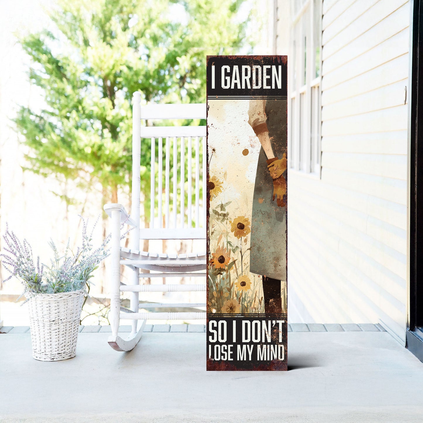 Humorous Garden Porch Sign – 'I Garden So I Don't Lose My Mind' Rustic Wall Art