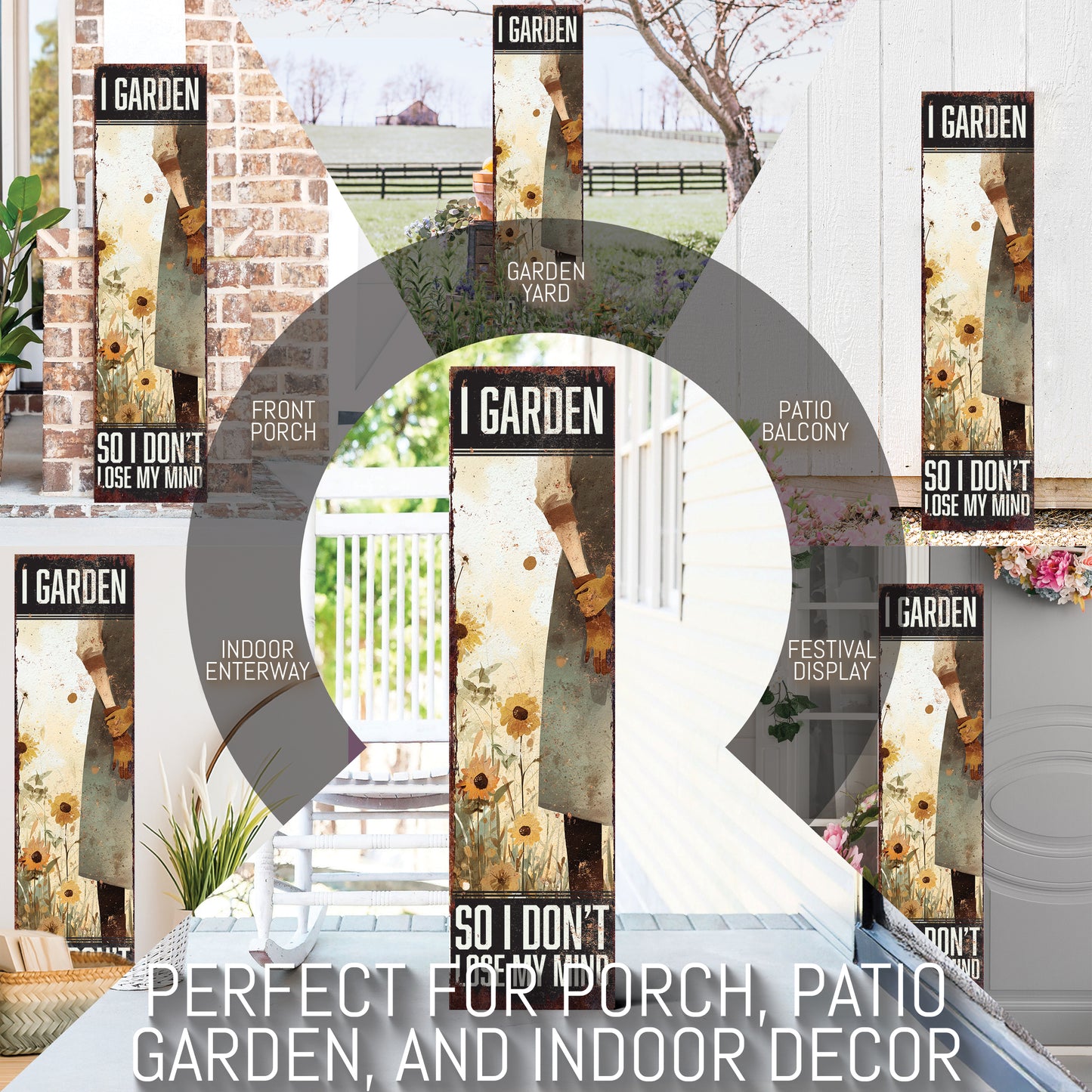 Humorous Garden Porch Sign – 'I Garden So I Don't Lose My Mind' Rustic Wall Art