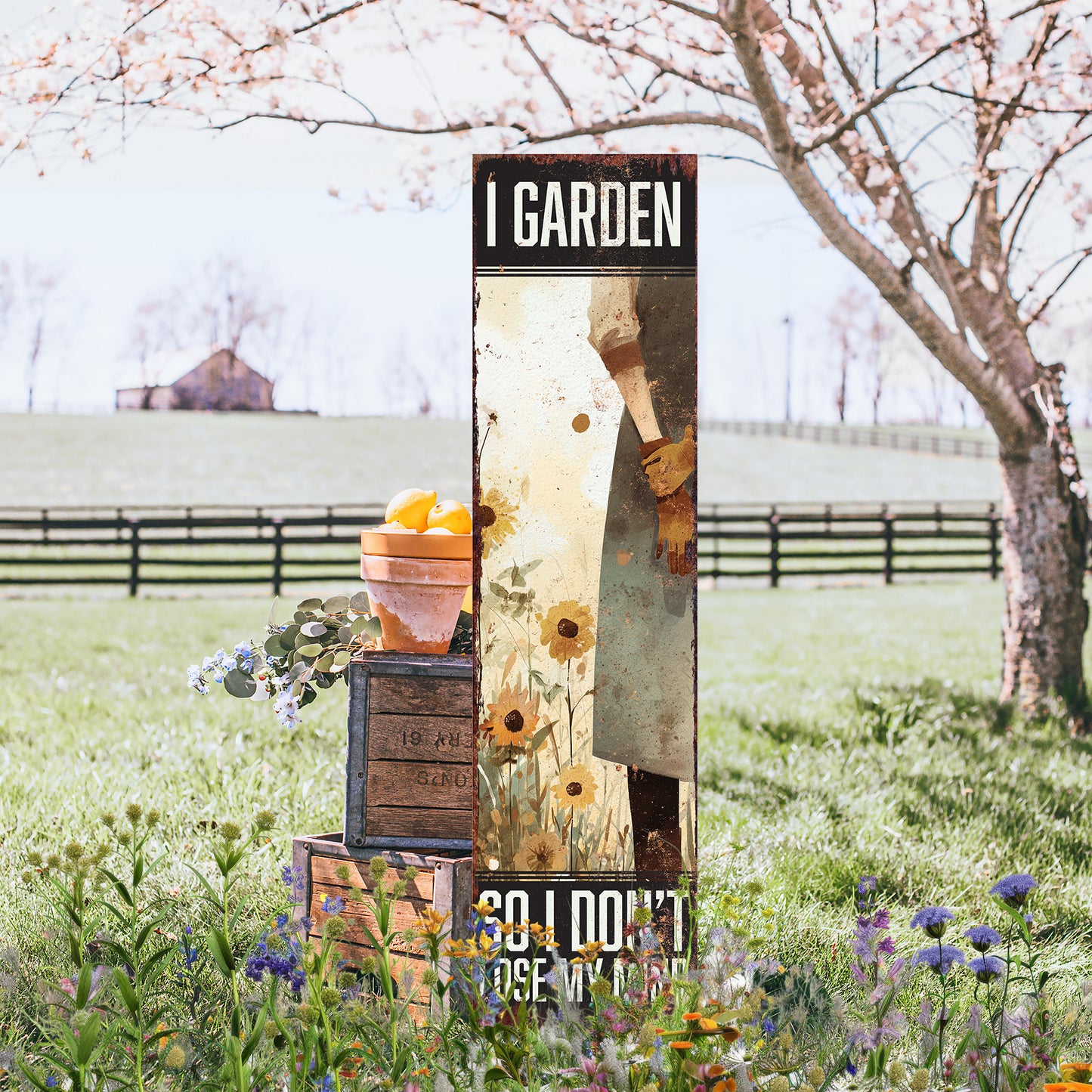 Humorous Garden Porch Sign – 'I Garden So I Don't Lose My Mind' Rustic Wall Art