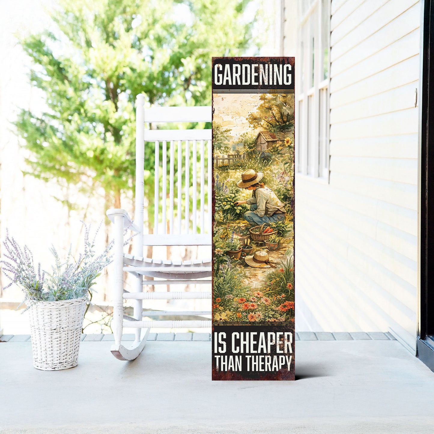 Humorous Garden Porch Sign – 'Gardening Is Cheaper Than Therapy' Rustic Farmhouse Decor