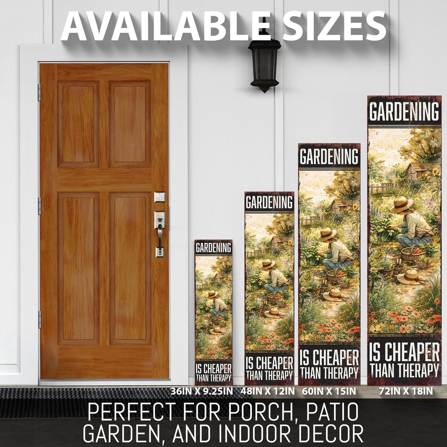 Humorous Garden Porch Sign – 'Gardening Is Cheaper Than Therapy' Rustic Farmhouse Decor