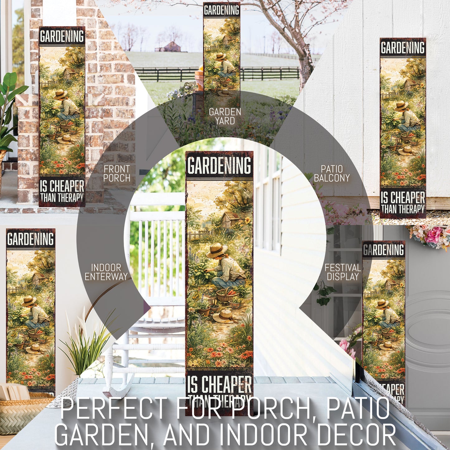 Humorous Garden Porch Sign – 'Gardening Is Cheaper Than Therapy' Rustic Farmhouse Decor