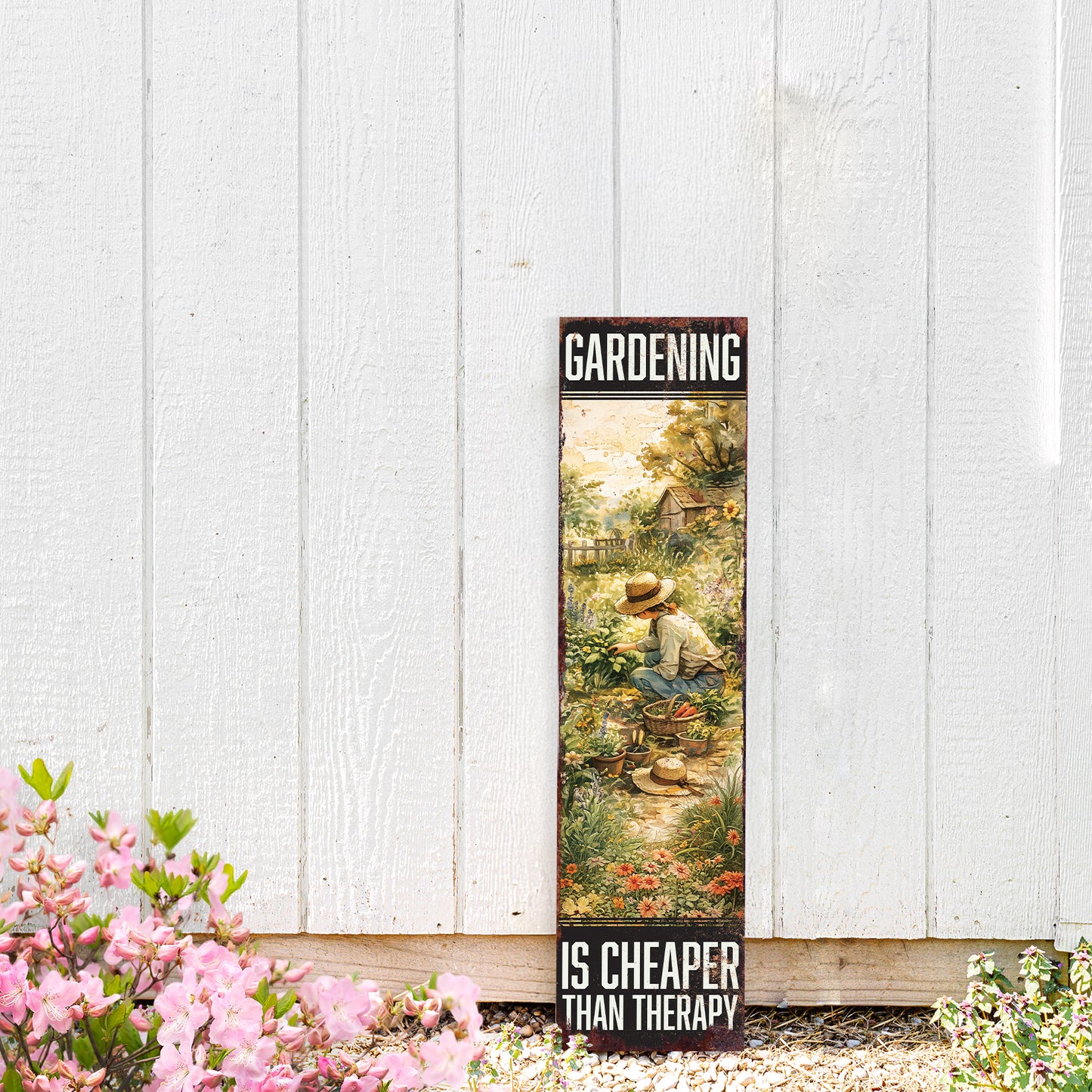 Humorous Garden Porch Sign – 'Gardening Is Cheaper Than Therapy' Rustic Farmhouse Decor