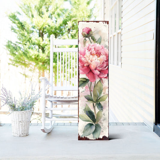 Elegant Spring Peony Porch Sign | Watercolor Floral Welcome Decor