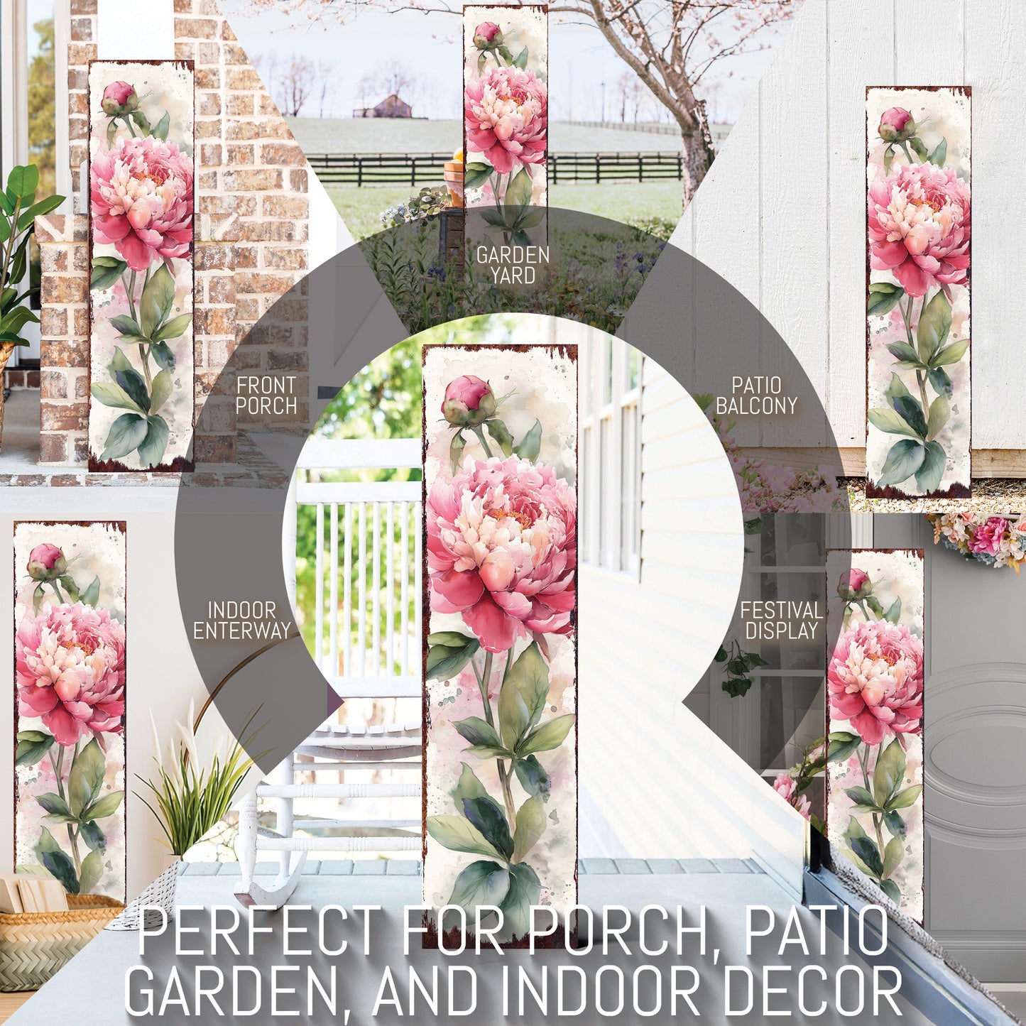 Elegant Spring Peony Porch Sign | Watercolor Floral Welcome Decor
