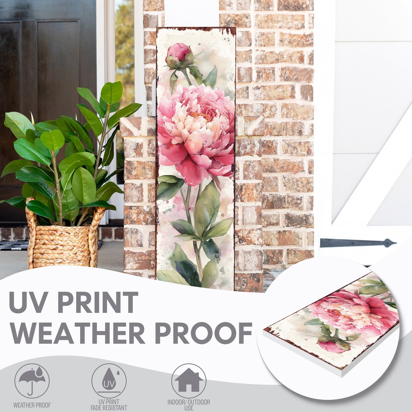 Elegant Spring Peony Porch Sign | Watercolor Floral Welcome Decor