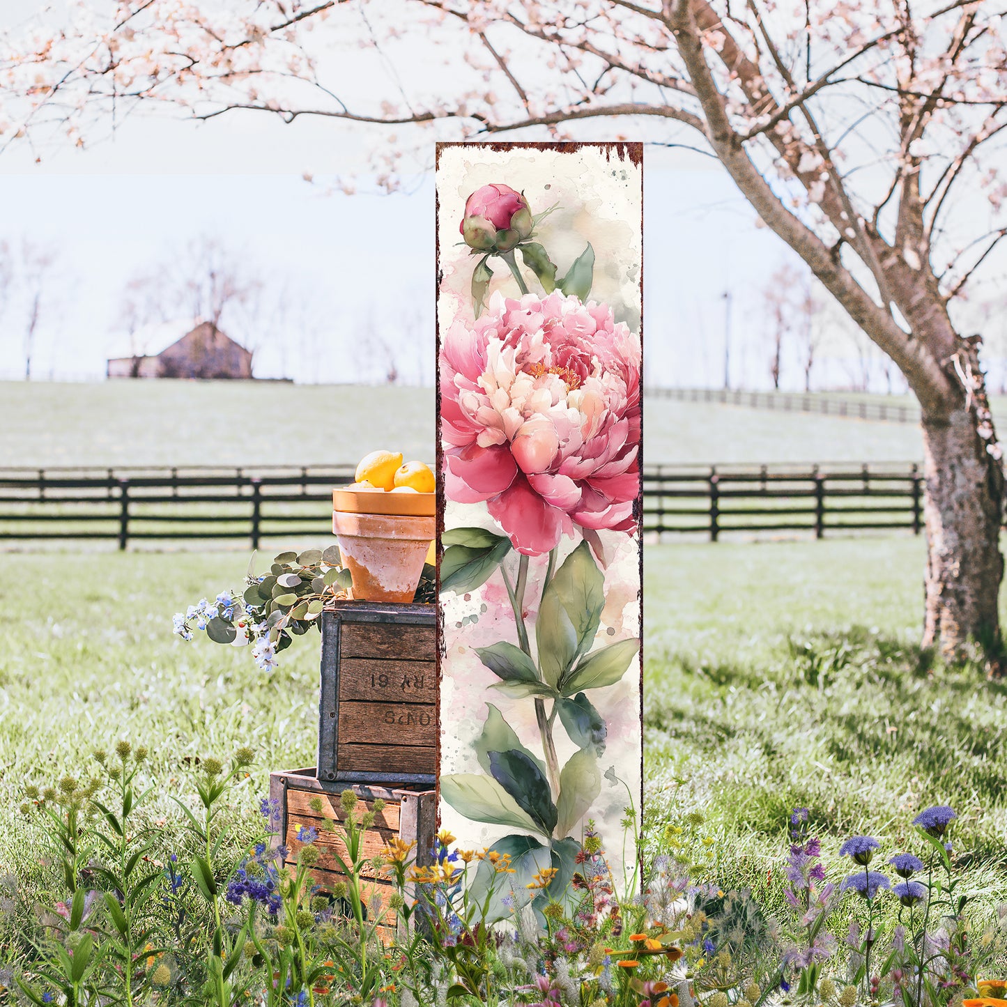 Elegant Spring Peony Porch Sign | Watercolor Floral Welcome Decor