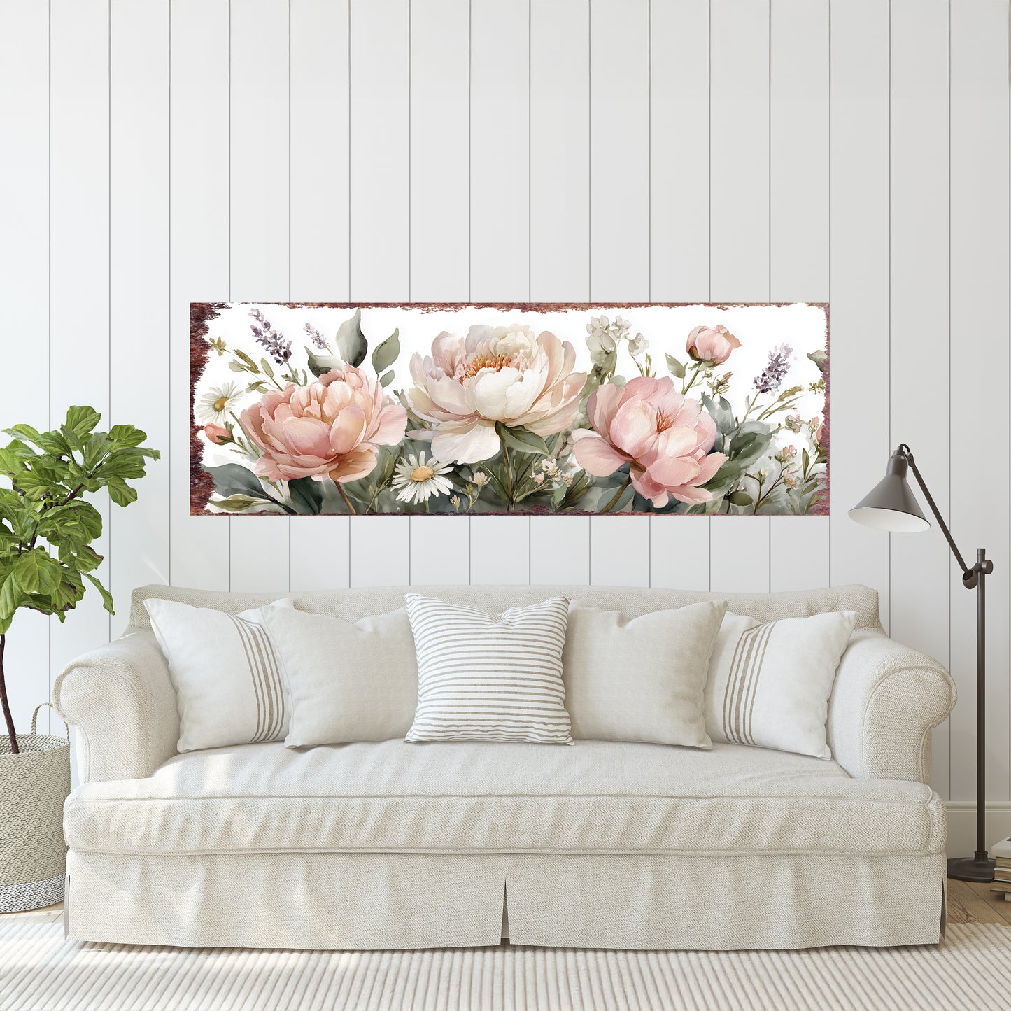 Happy Spring Peony Wall Art | Rustic Floral Home Decor