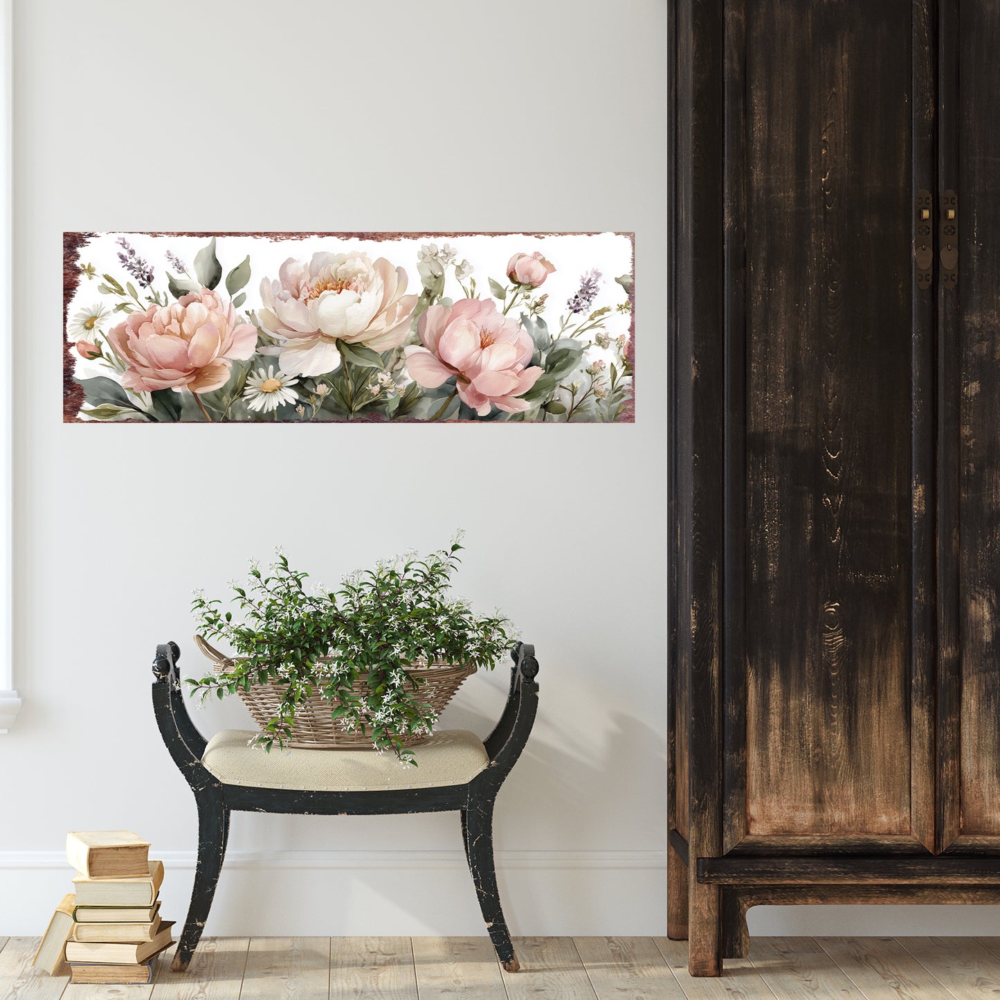Happy Spring Peony Wall Art | Rustic Floral Home Decor