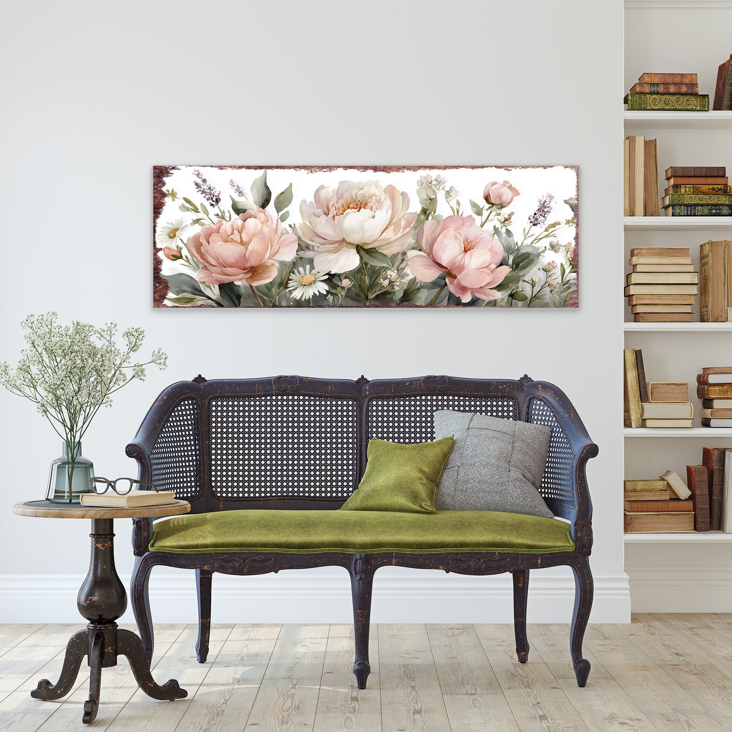 Happy Spring Peony Wall Art | Rustic Floral Home Decor