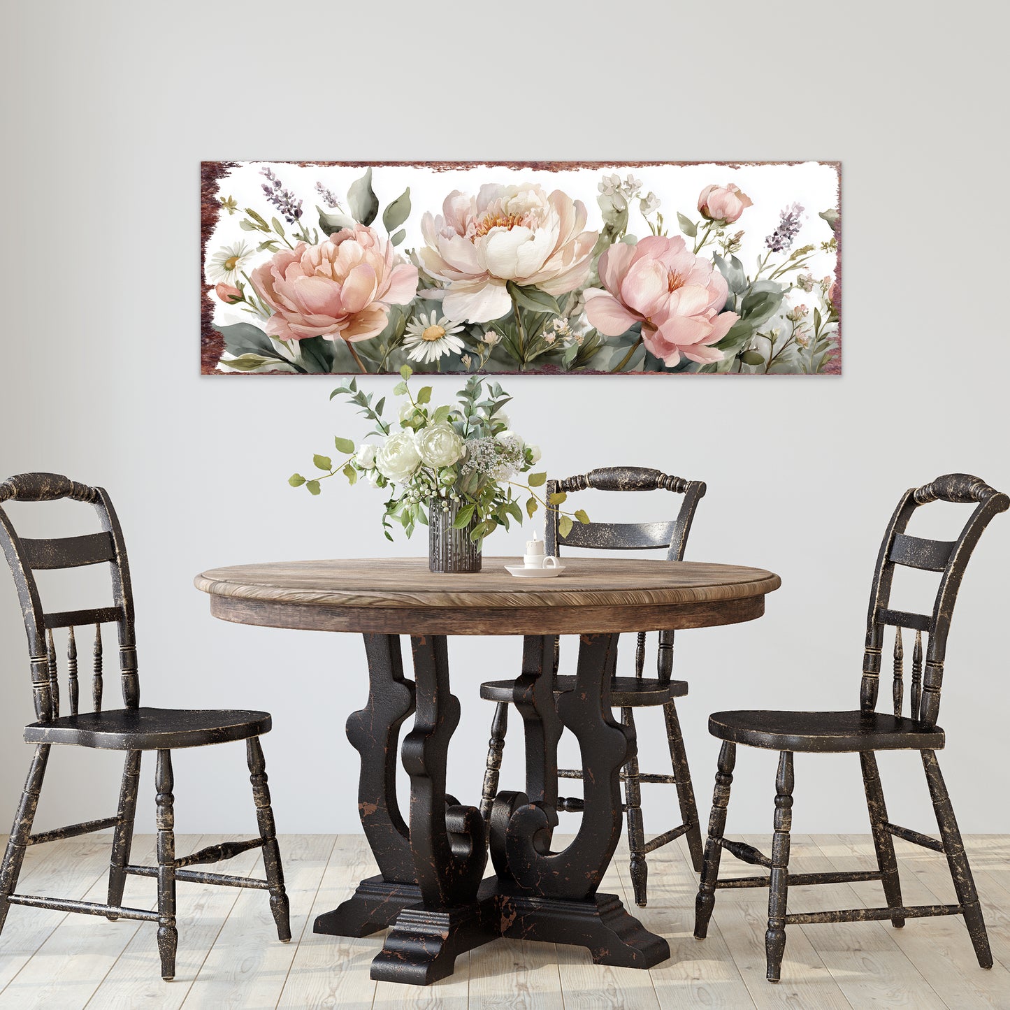 Happy Spring Peony Wall Art | Rustic Floral Home Decor