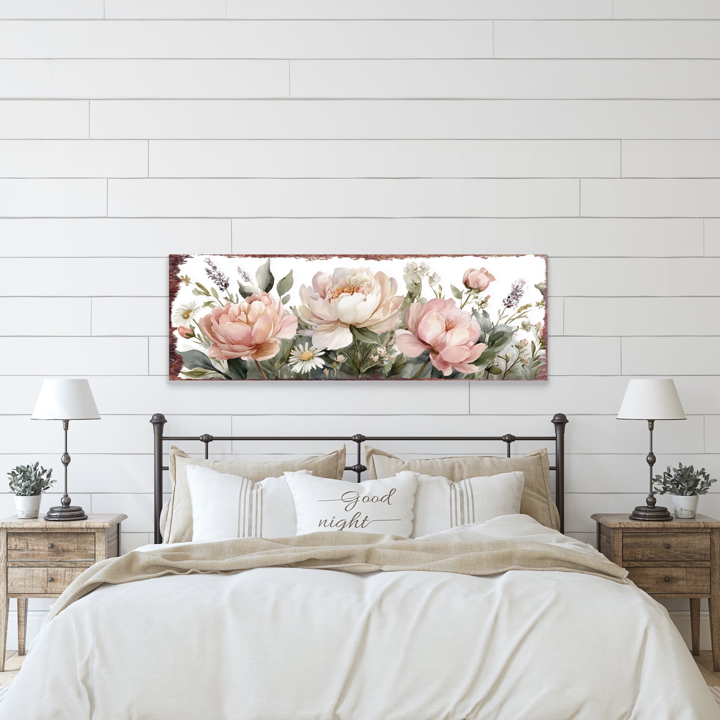 Happy Spring Peony Wall Art | Rustic Floral Home Decor
