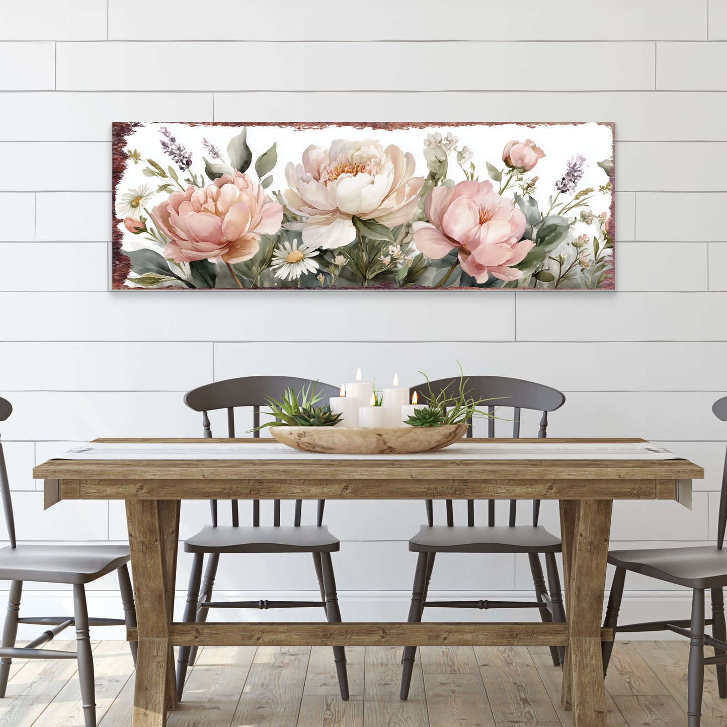 Happy Spring Peony Wall Art | Rustic Floral Home Decor