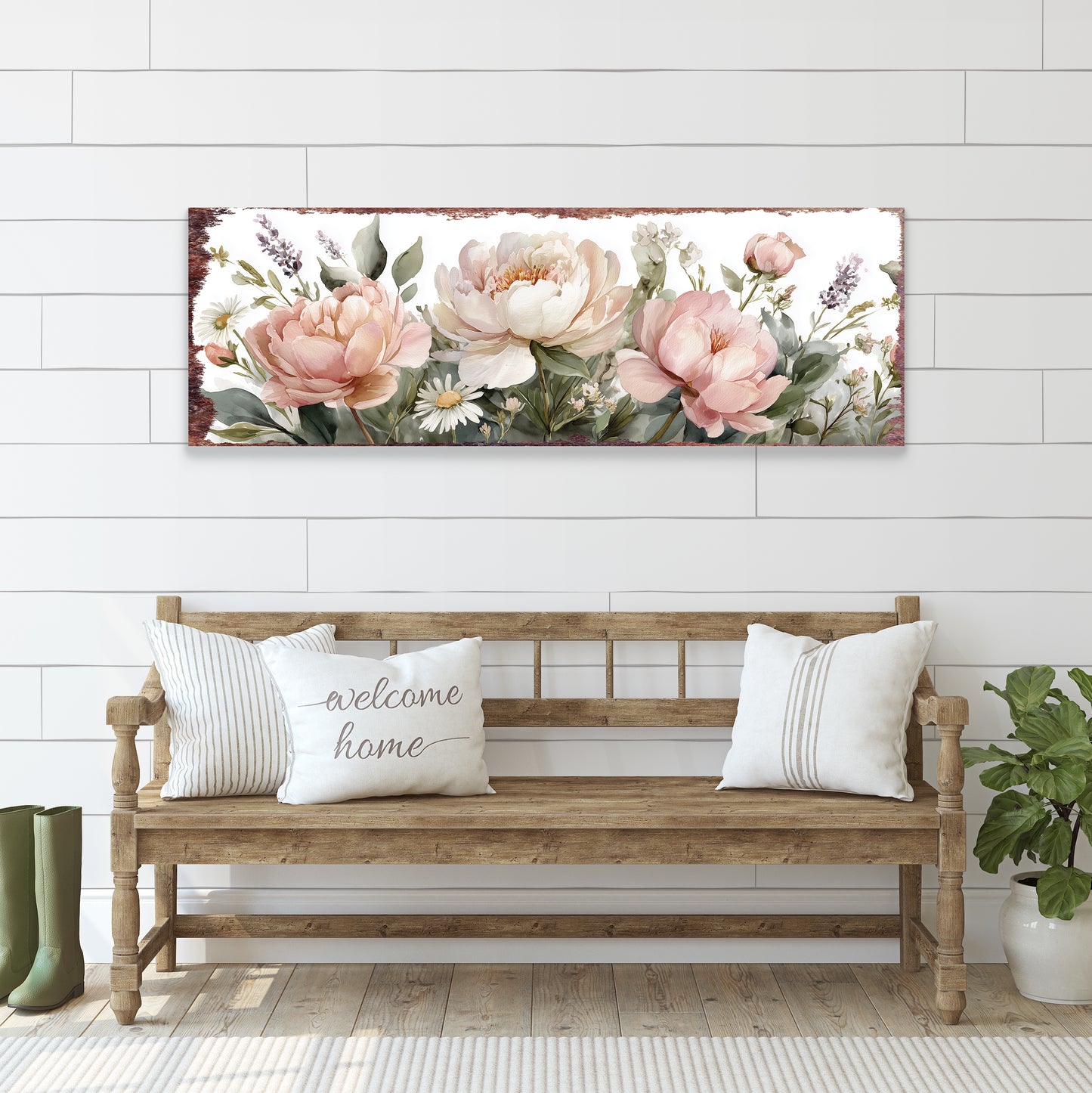 Happy Spring Peony Wall Art | Rustic Floral Home Decor