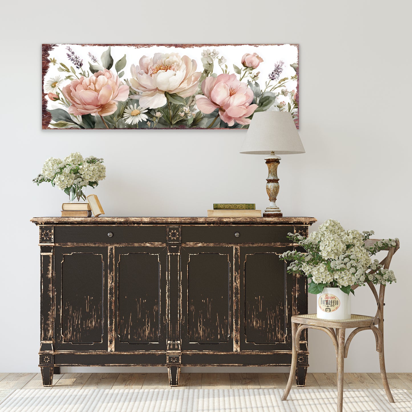 Happy Spring Peony Wall Art | Rustic Floral Home Decor