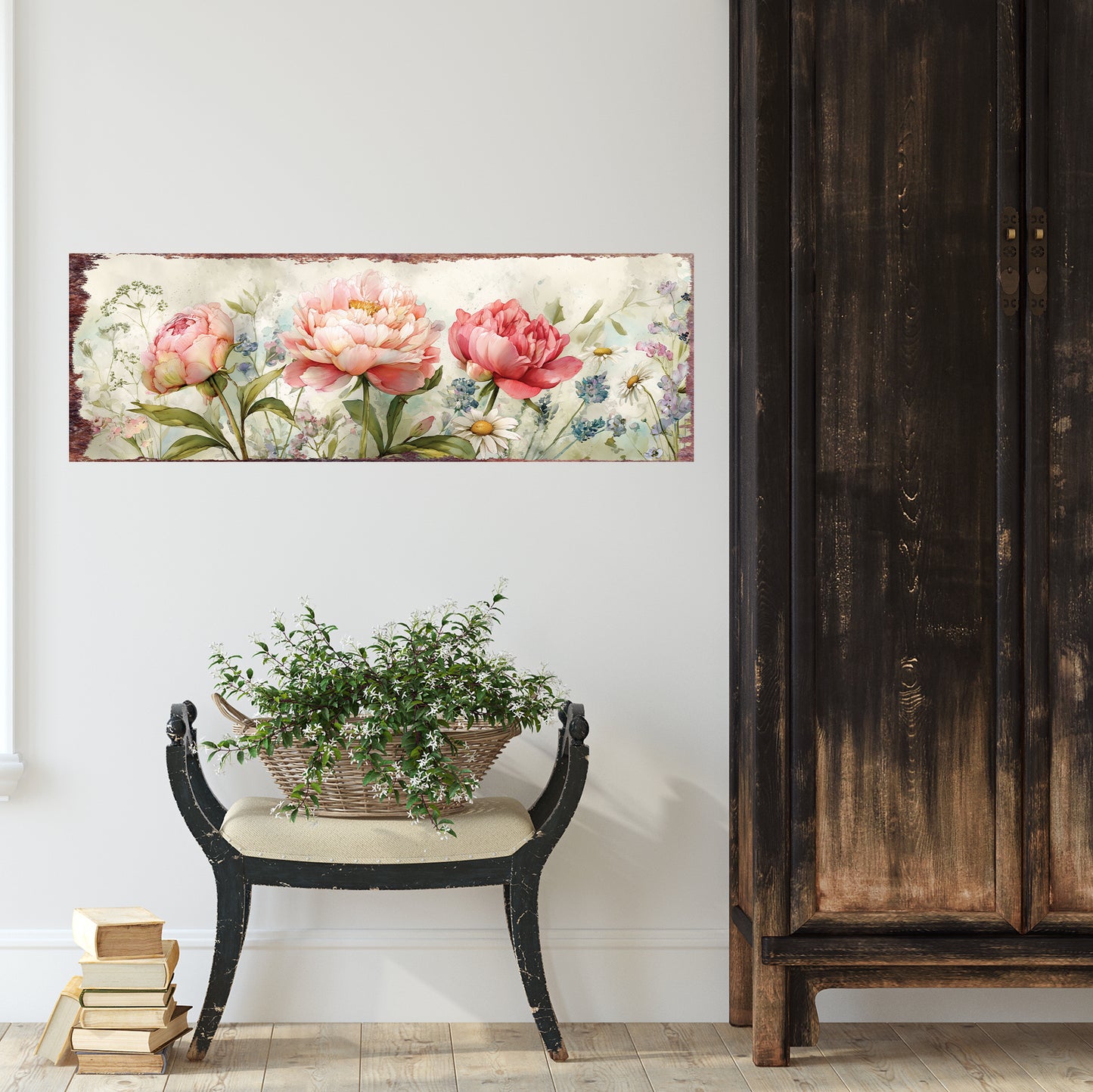 Spring Peony Wall Art | Rustic Farmhouse Floral Home Decor