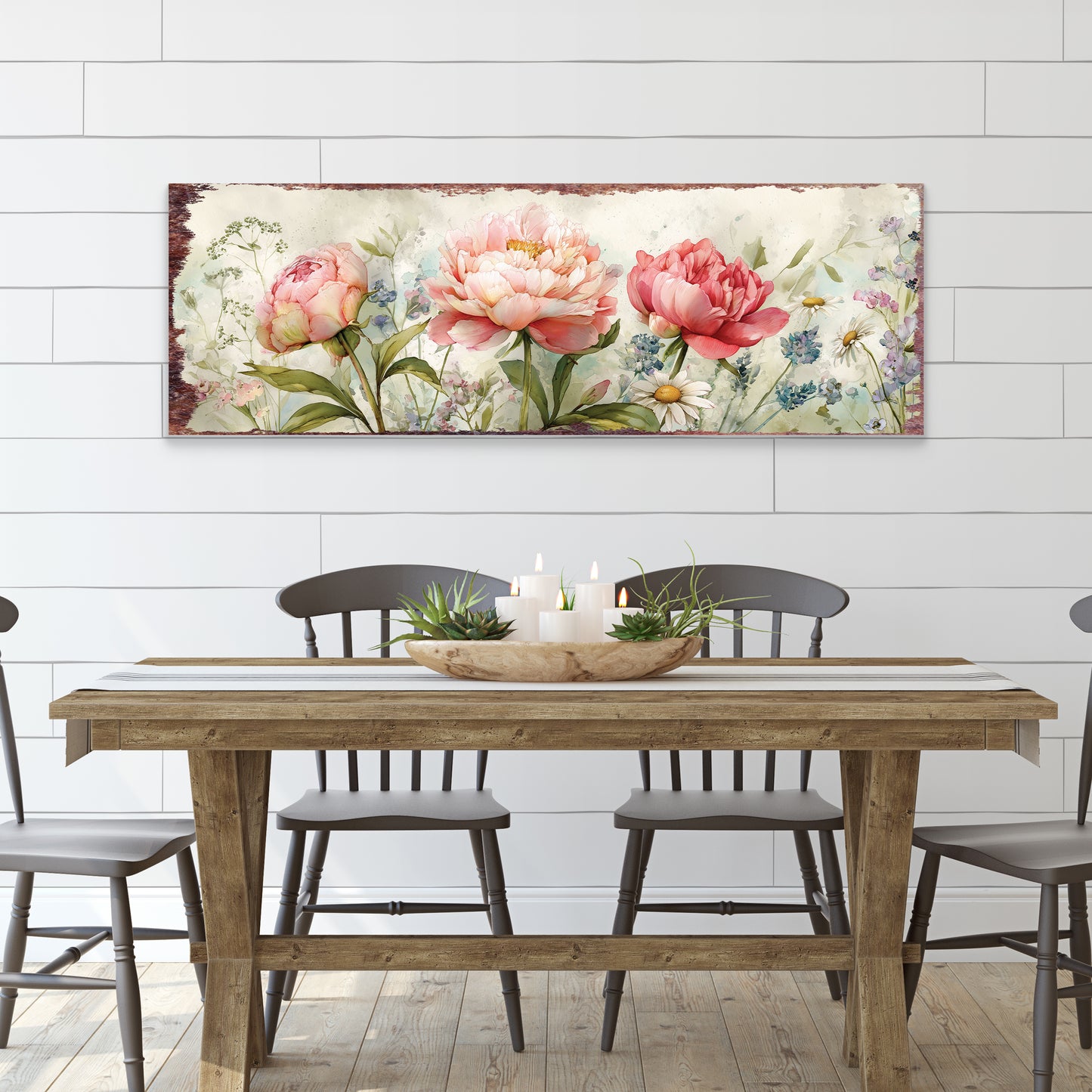 Spring Peony Wall Art | Rustic Farmhouse Floral Home Decor