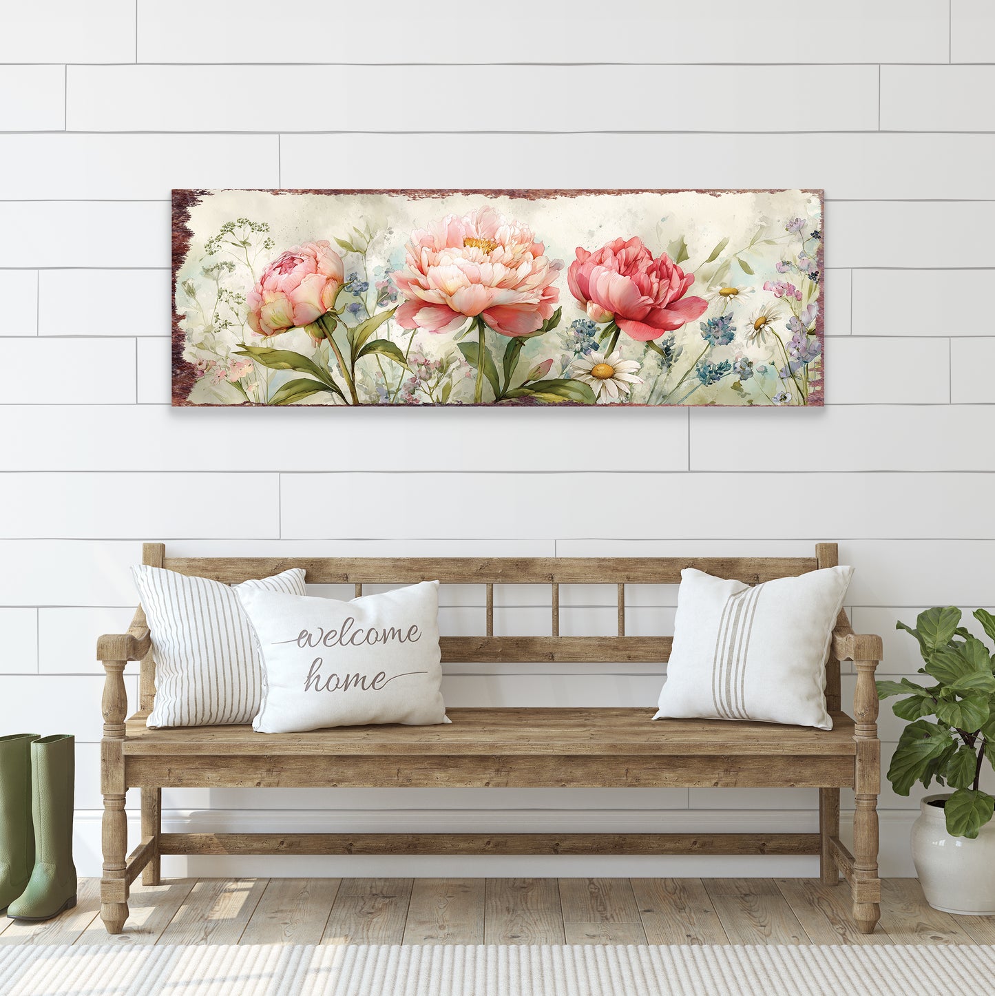 Spring Peony Wall Art | Rustic Farmhouse Floral Home Decor