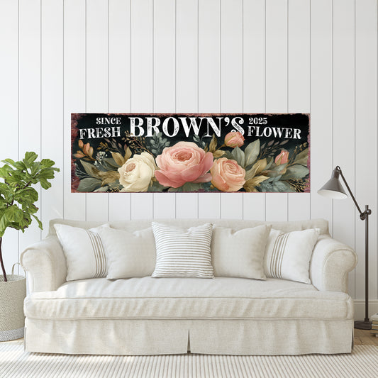 Personalized Spring Rose Family Wall Art Sign - Rustic Chic Home Decor