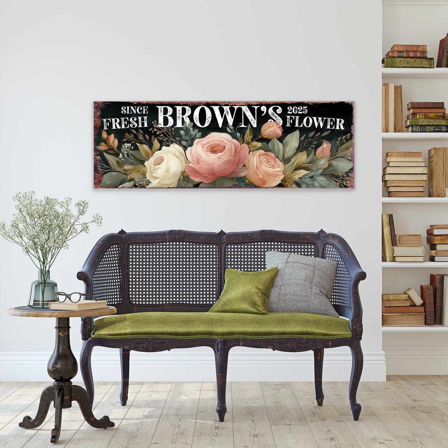 Personalized Spring Rose Family Wall Art Sign - Rustic Chic Home Decor