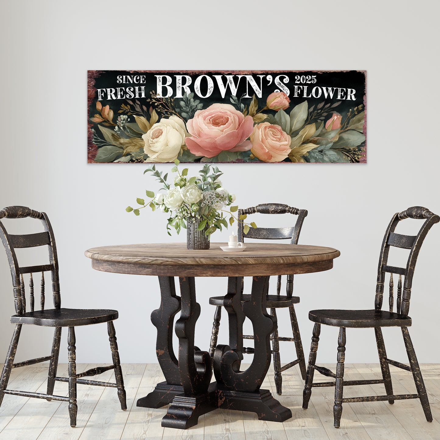Personalized Spring Rose Family Wall Art Sign - Rustic Chic Home Decor