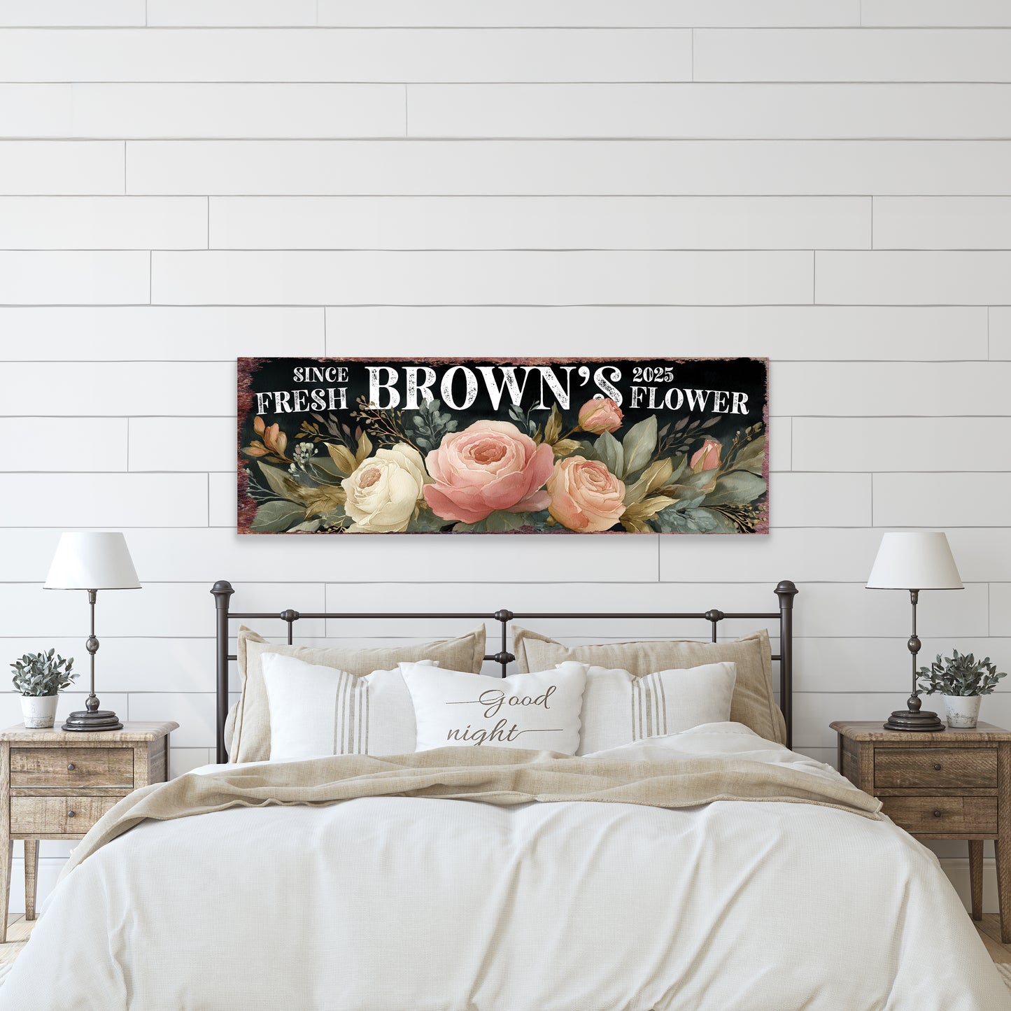 Personalized Spring Rose Family Wall Art Sign - Rustic Chic Home Decor