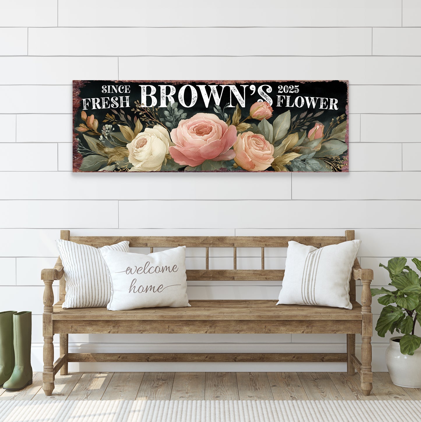 Personalized Spring Rose Family Wall Art Sign - Rustic Chic Home Decor