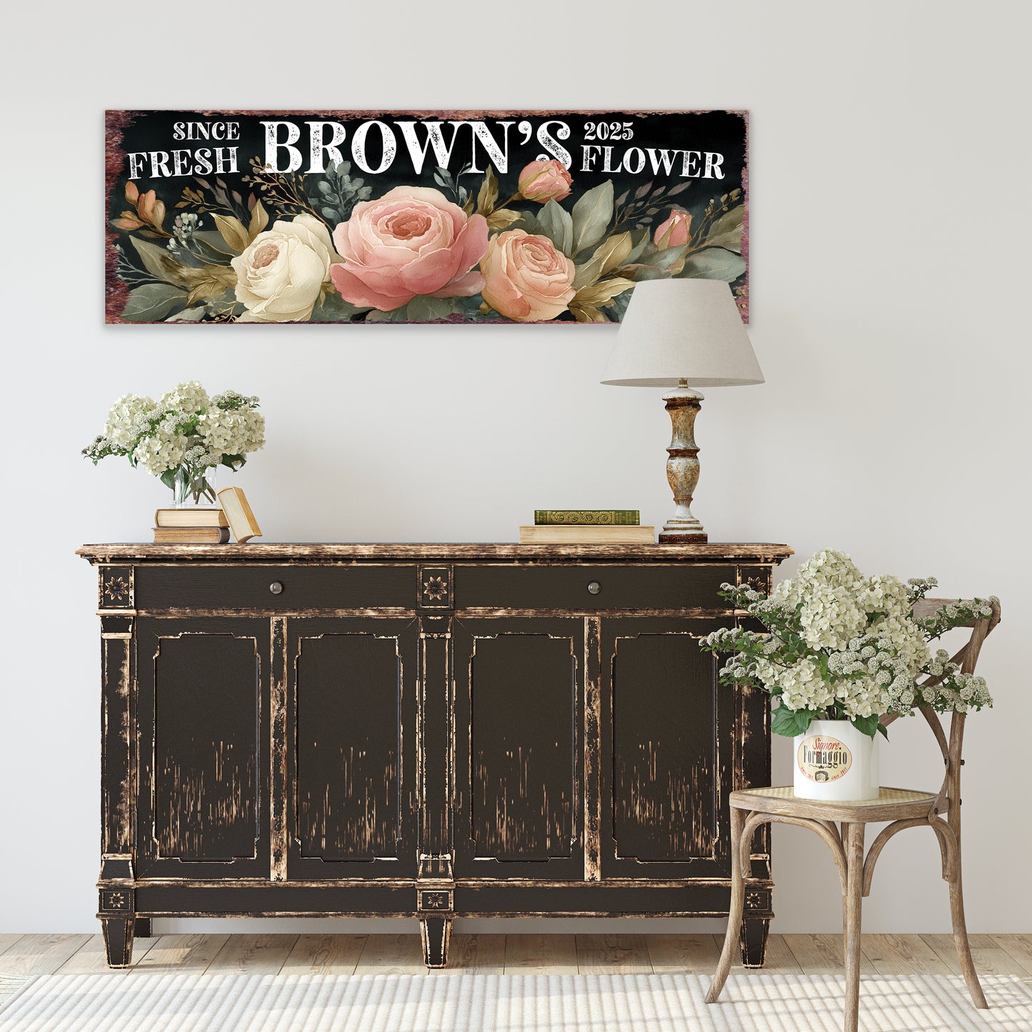 Personalized Spring Rose Family Wall Art Sign - Rustic Chic Home Decor