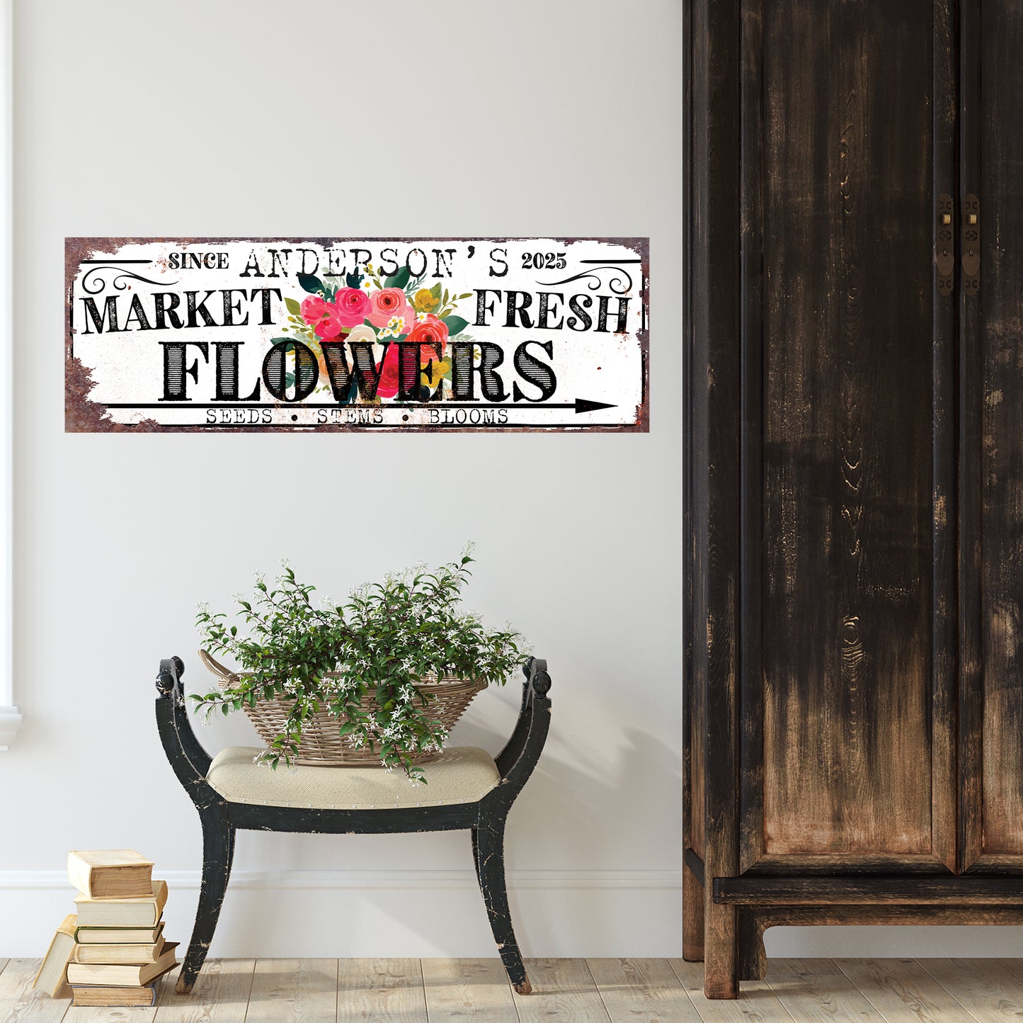 Spring Family Floral Wall Art – Personalized Rustic Chic Decor