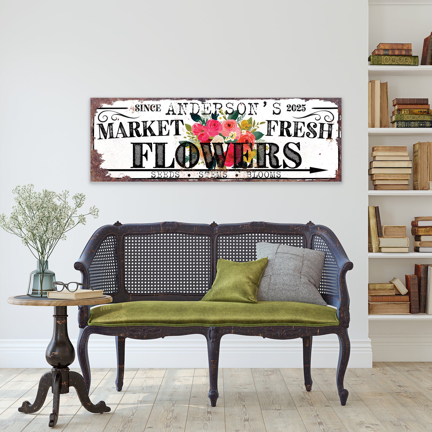 Spring Family Floral Wall Art – Personalized Rustic Chic Decor