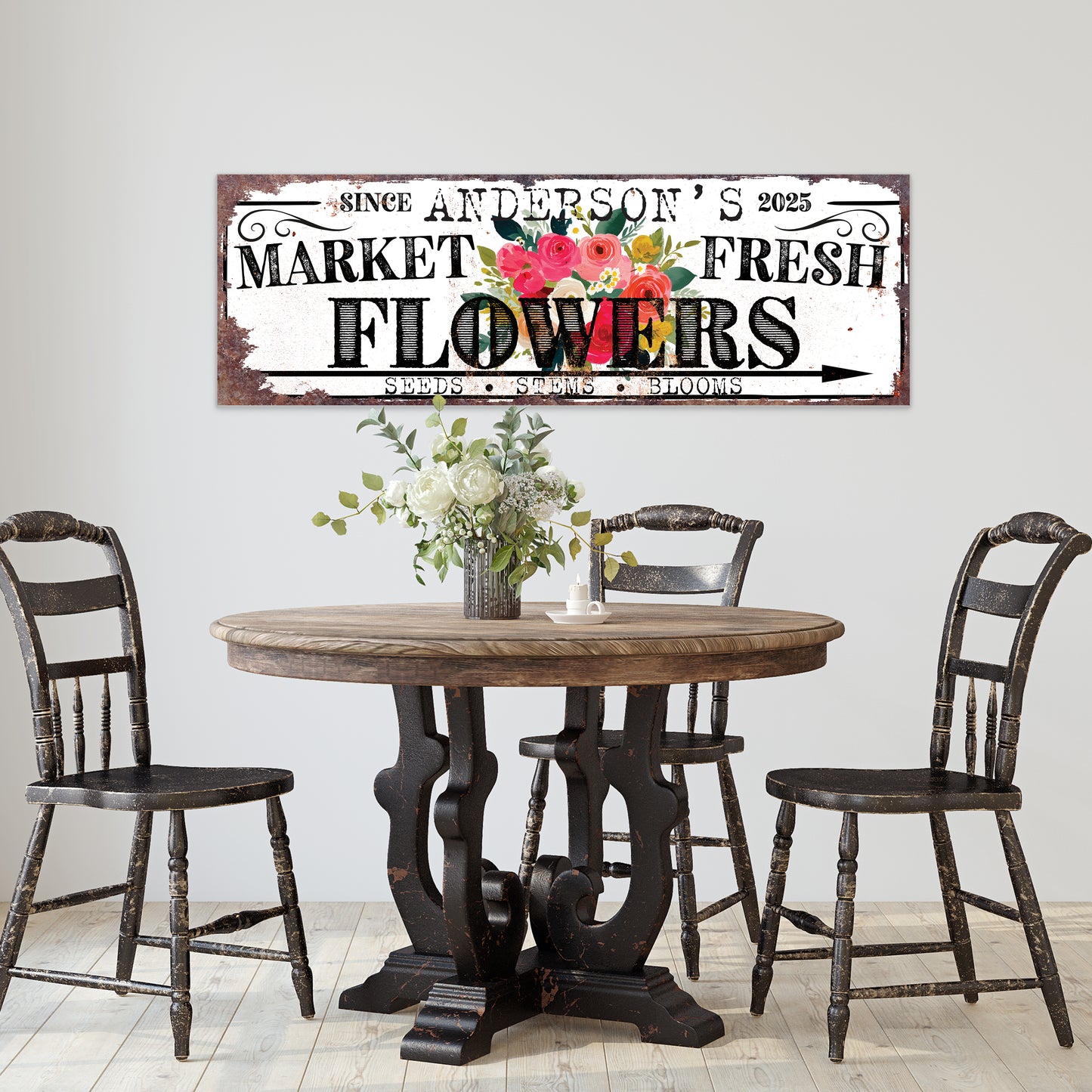 Spring Family Floral Wall Art – Personalized Rustic Chic Decor