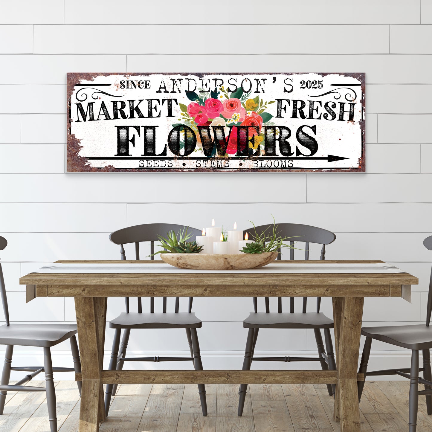 Spring Family Floral Wall Art – Personalized Rustic Chic Decor