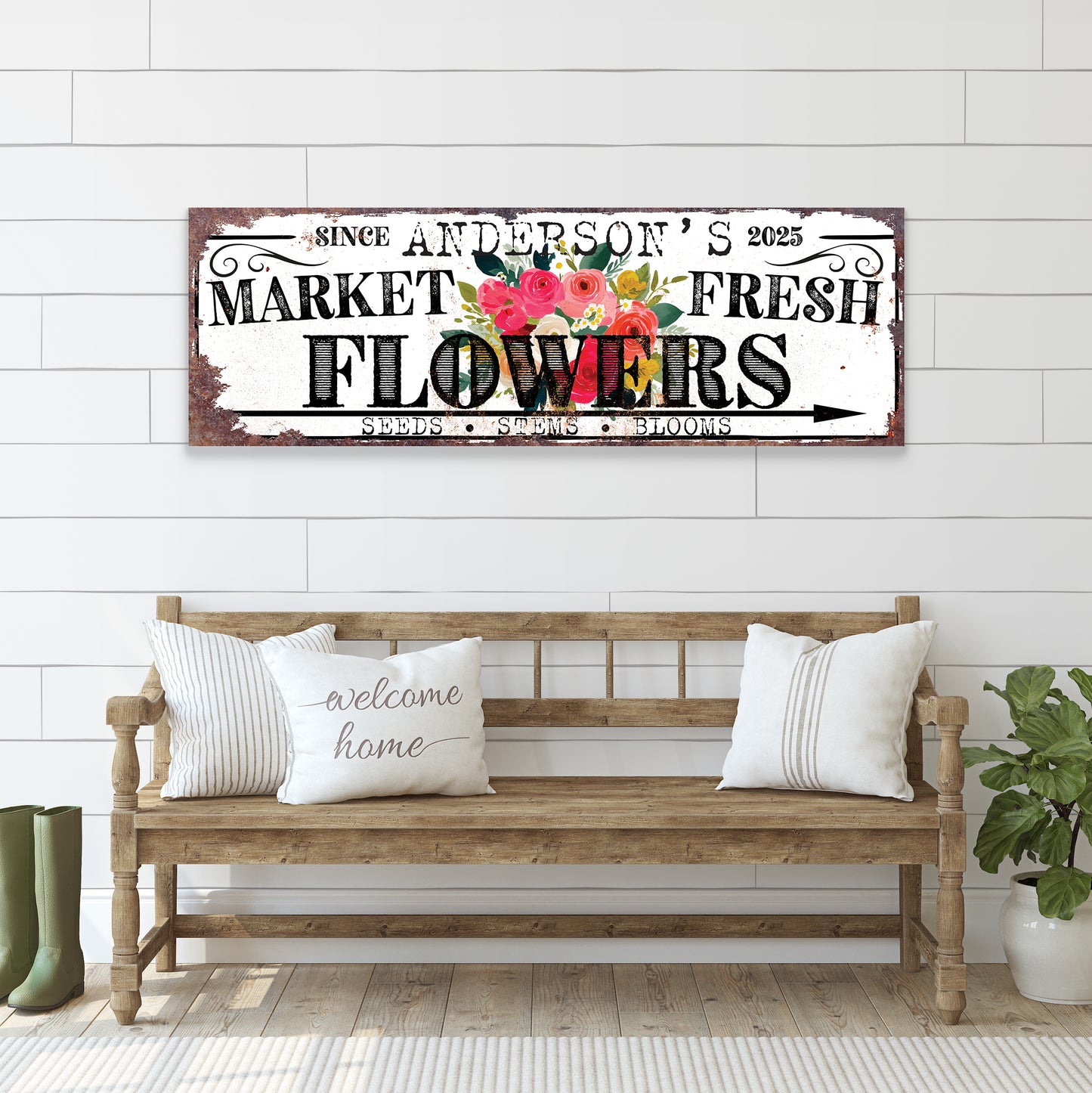 Spring Family Floral Wall Art – Personalized Rustic Chic Decor
