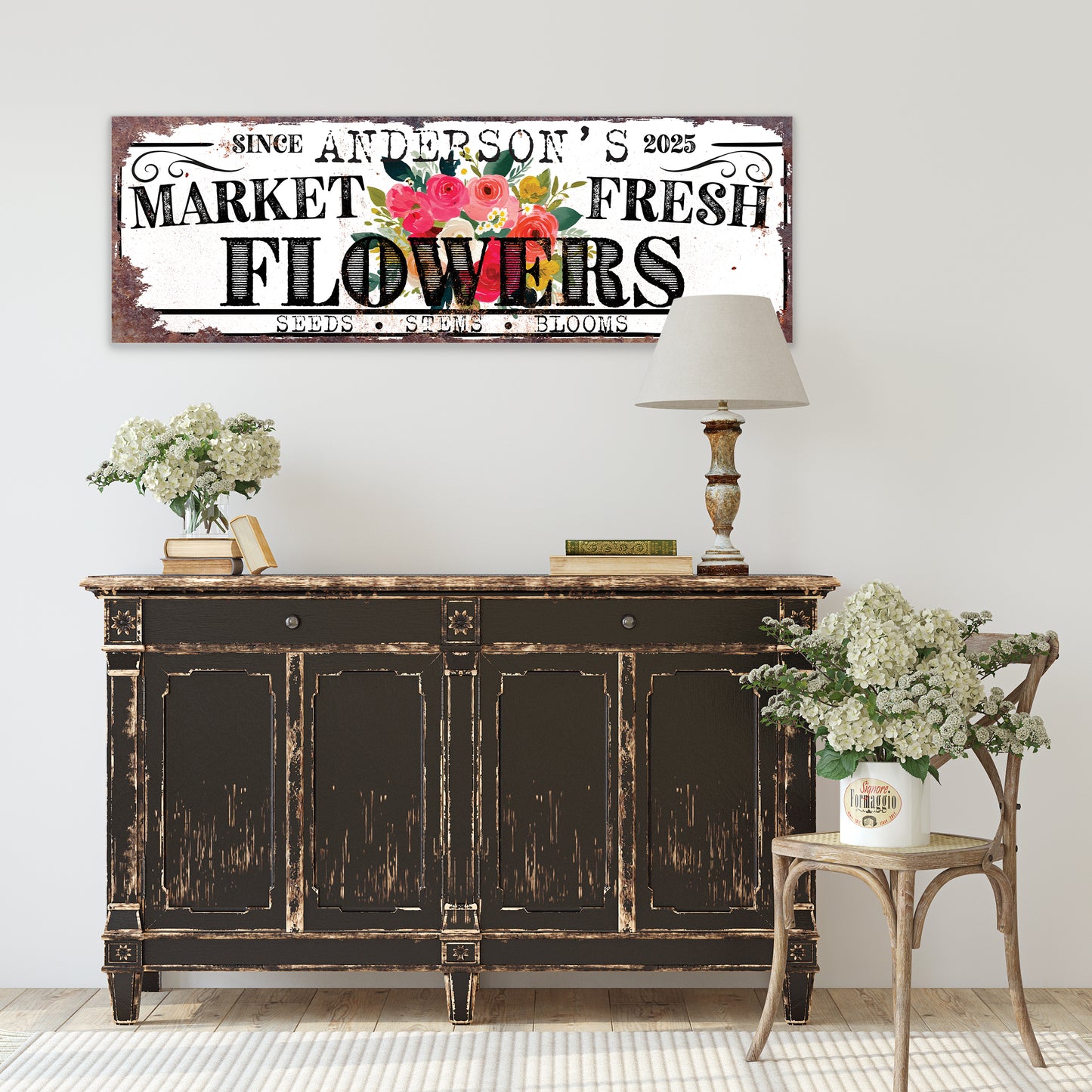 Spring Family Floral Wall Art – Personalized Rustic Chic Decor