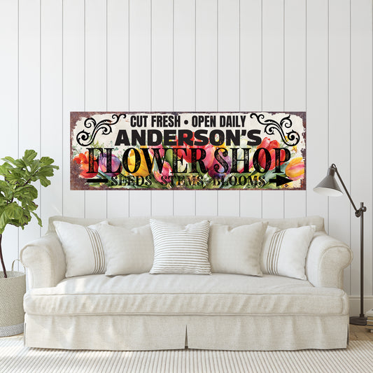 Spring Floral Family Wall Art – Personalized Rustic Welcome Decor