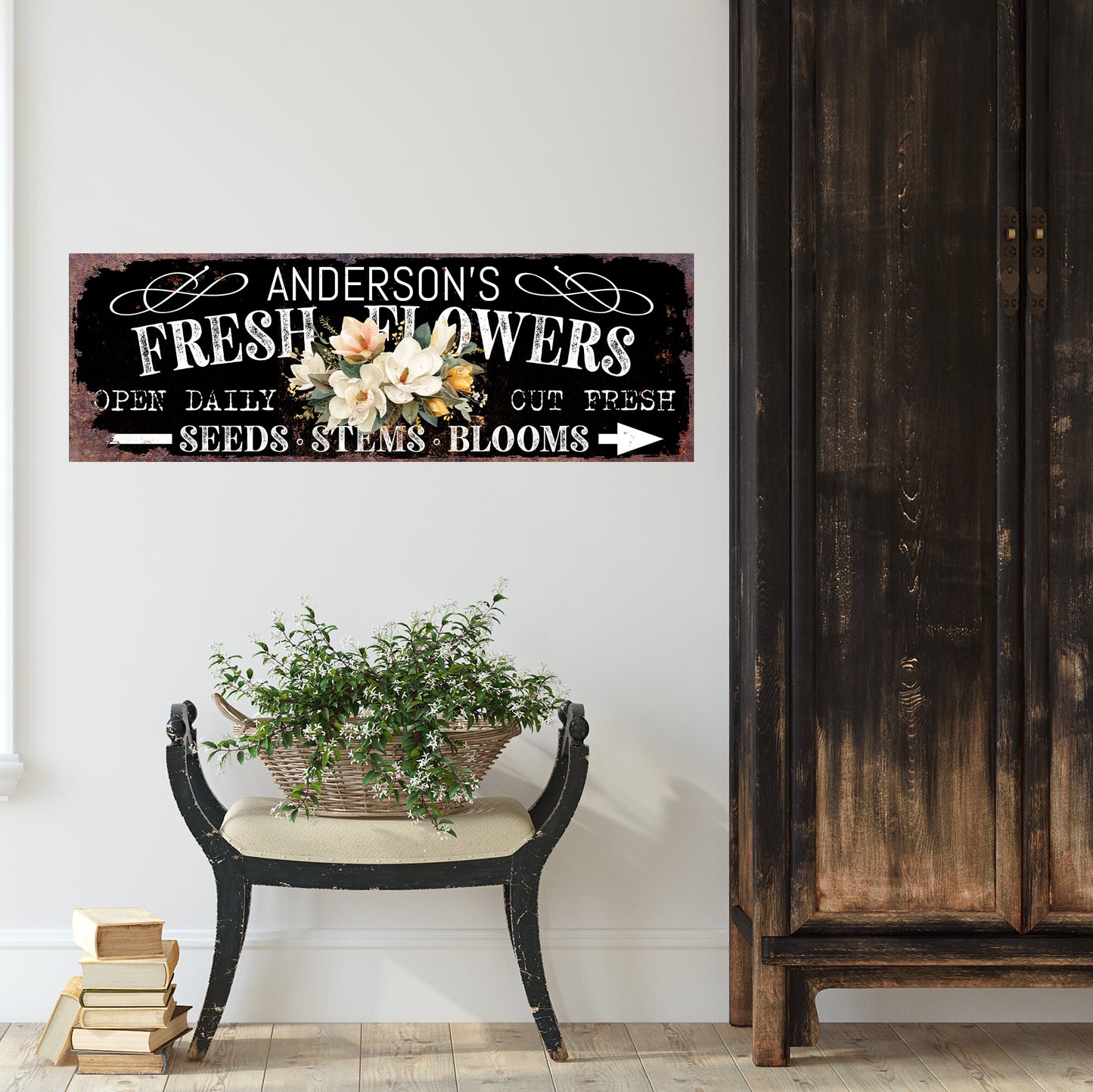 Personalized Spring Magnolia Family Welcome Wall Art