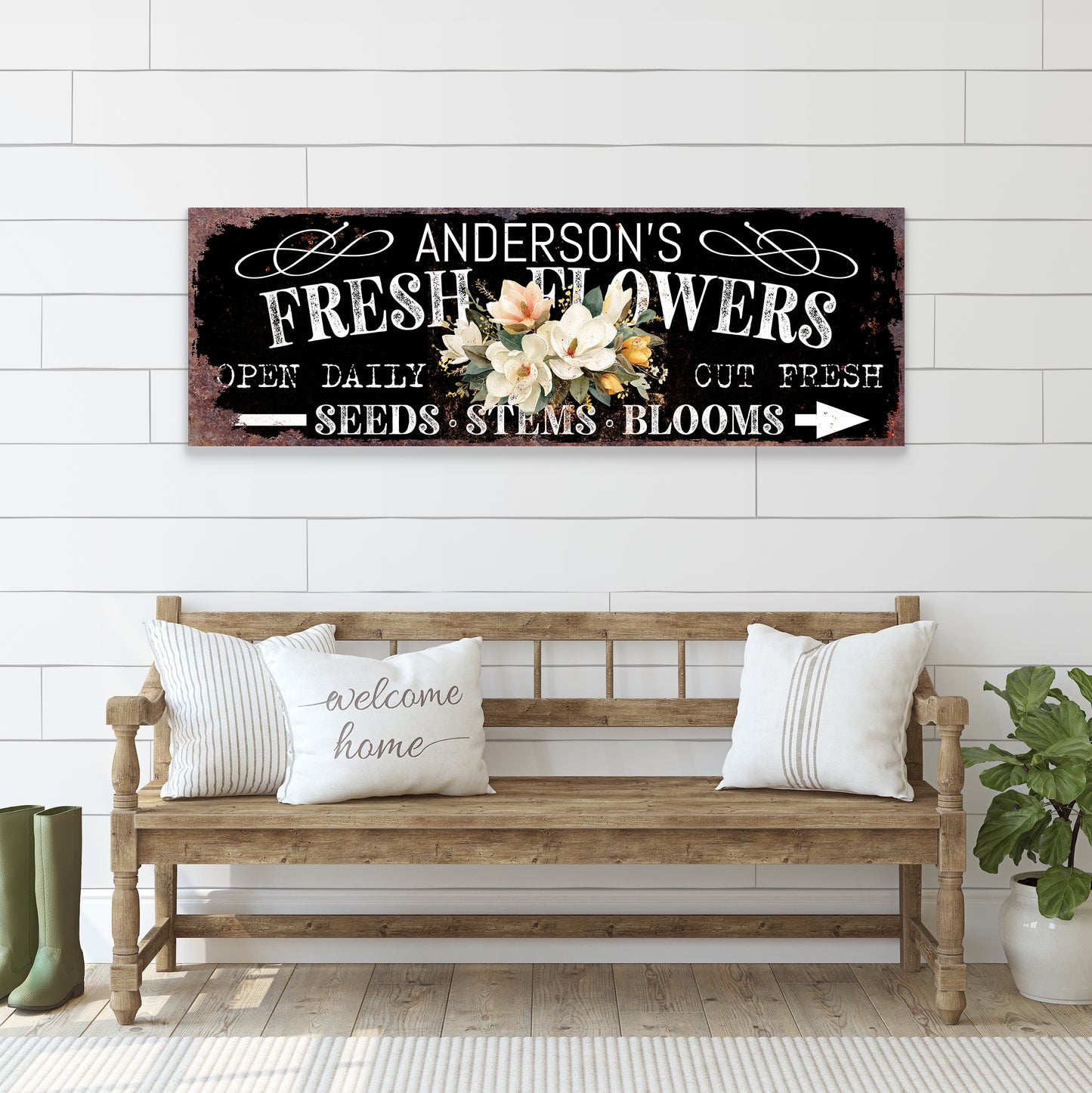 Personalized Spring Magnolia Family Welcome Wall Art