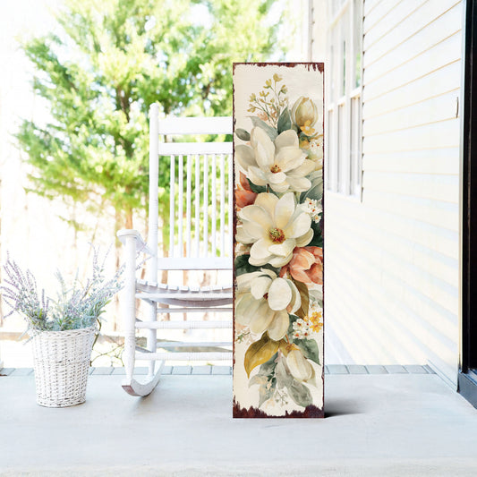 Spring Magnolia Porch Sign | Elegant Floral Welcome Decor