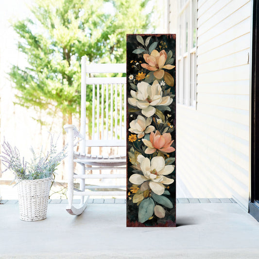 Spring Magnolia Welcome Porch Sign - Elegant Floral UV Sealed Outdoor Decor for Front Door