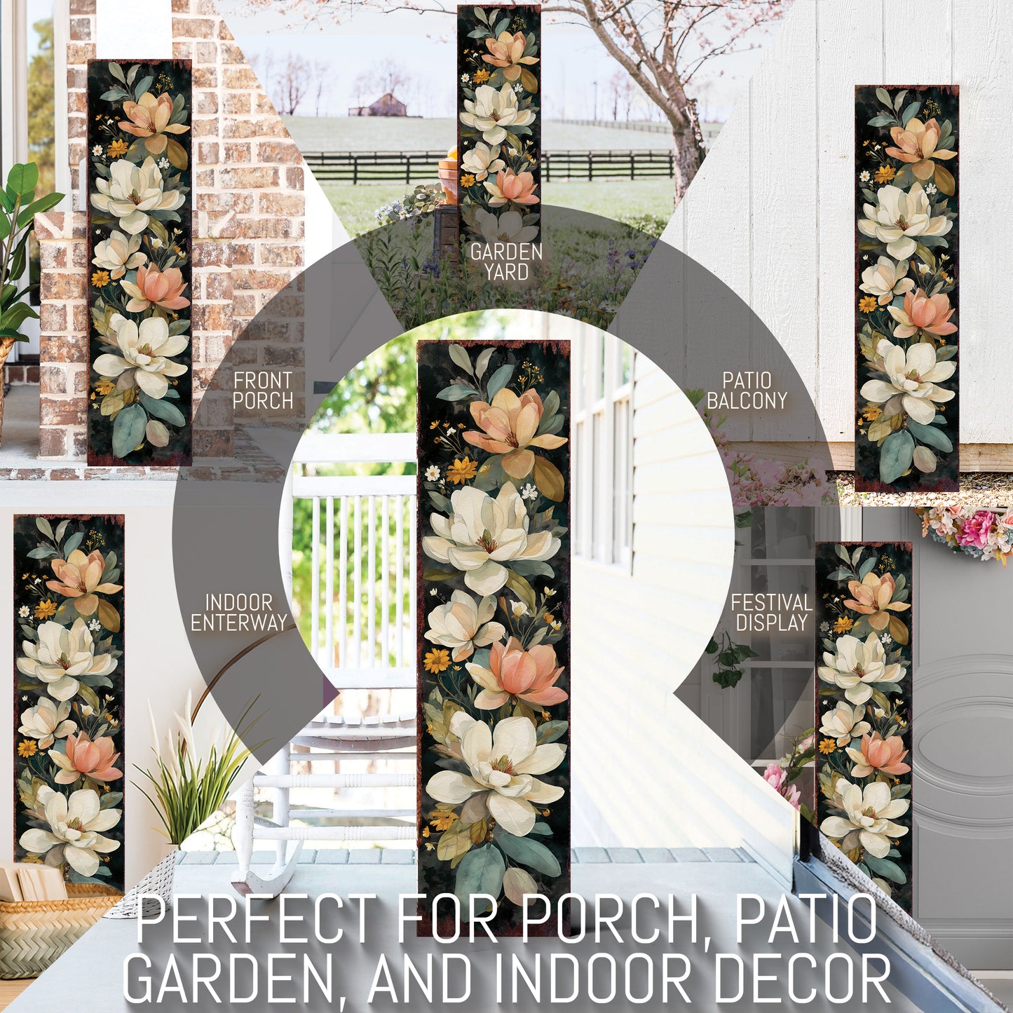 Spring Magnolia Welcome Porch Sign - Elegant Floral UV Sealed Outdoor Decor for Front Door