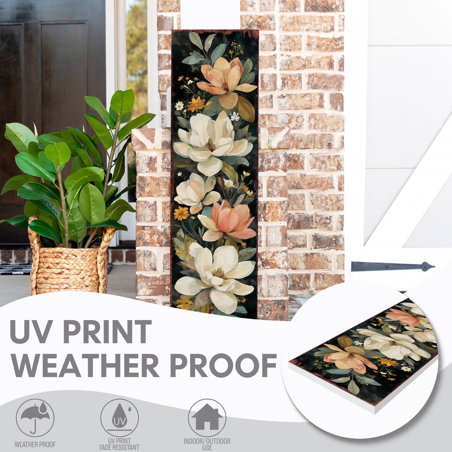 Spring Magnolia Welcome Porch Sign - Elegant Floral UV Sealed Outdoor Decor for Front Door