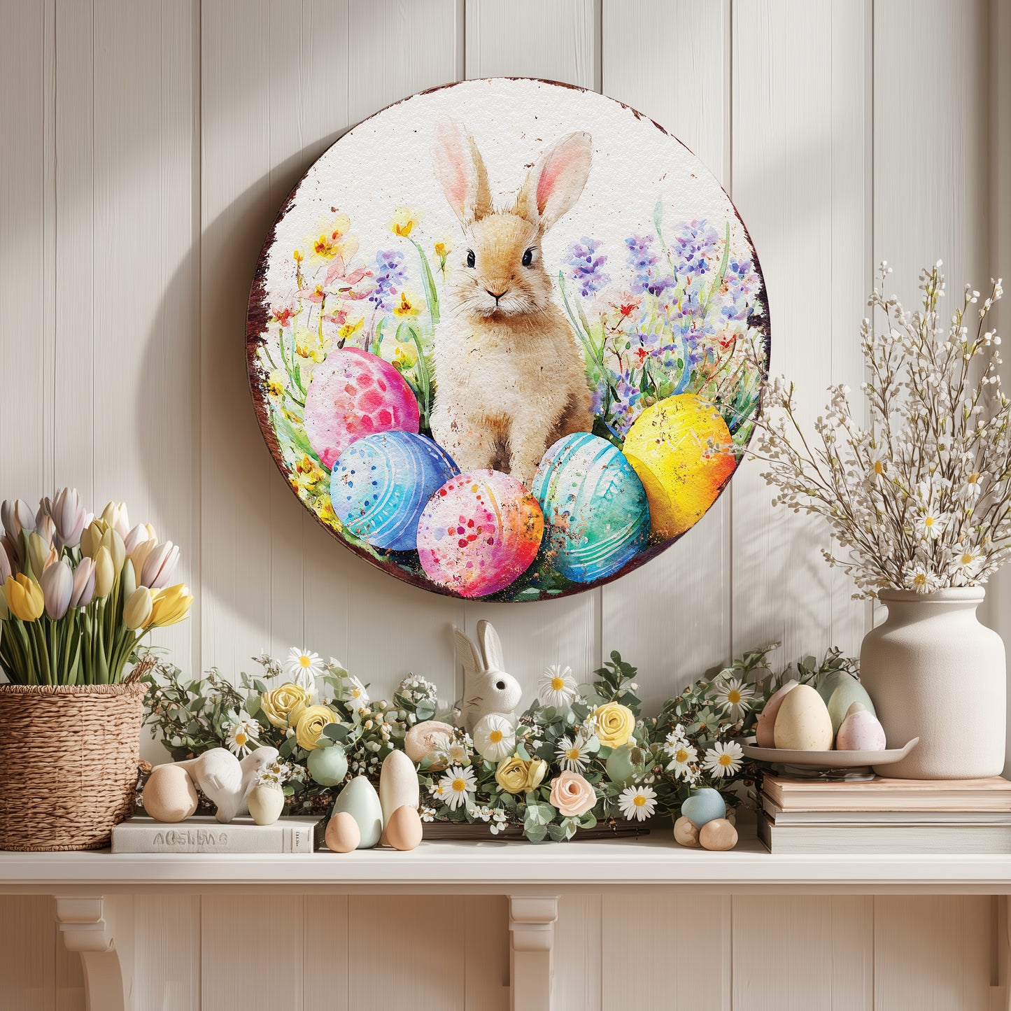Charming Farmhouse Easter Welcome Sign - Rustic Bunny Art for Porch & Entryway