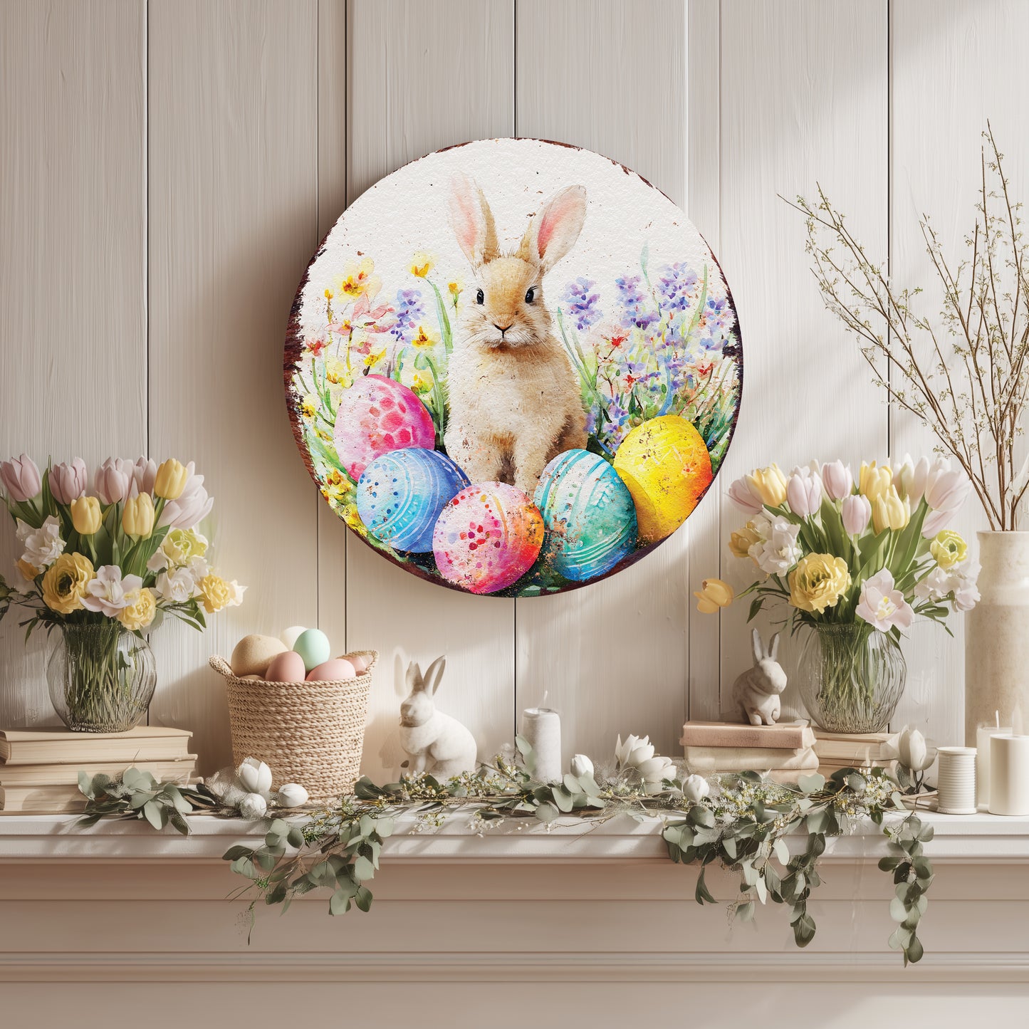 Charming Farmhouse Easter Welcome Sign - Rustic Bunny Art for Porch & Entryway