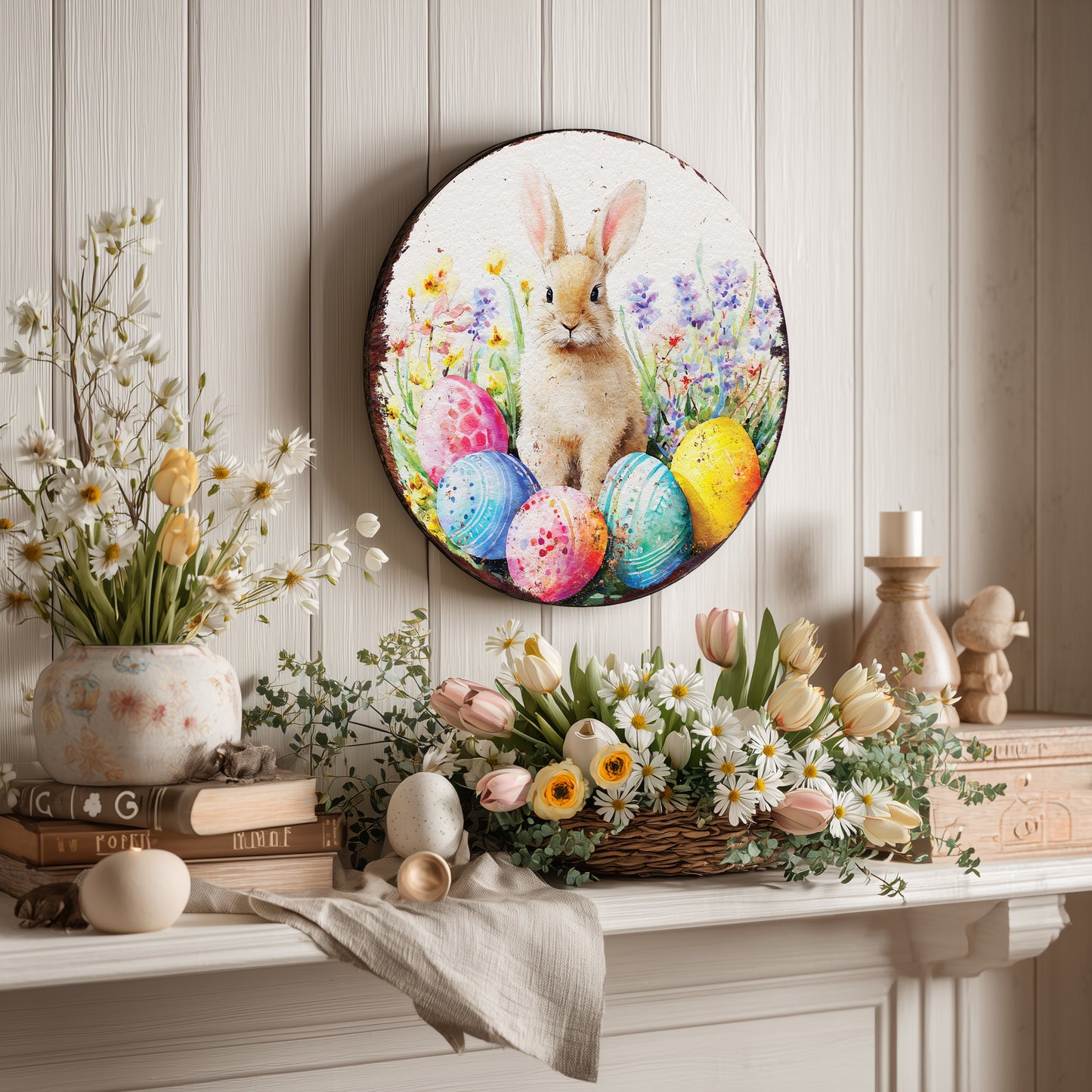 Charming Farmhouse Easter Welcome Sign - Rustic Bunny Art for Porch & Entryway