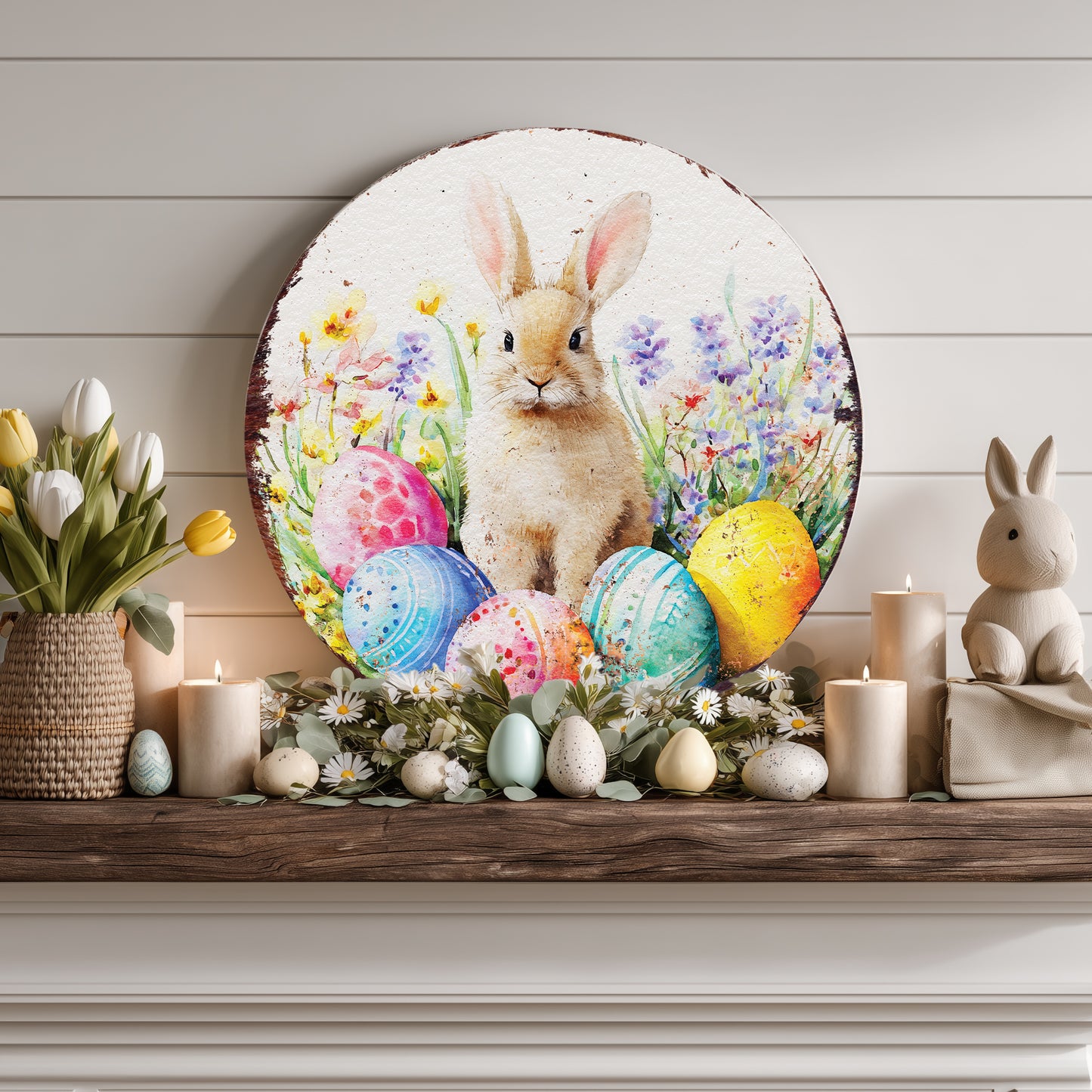 Charming Farmhouse Easter Welcome Sign - Rustic Bunny Art for Porch & Entryway