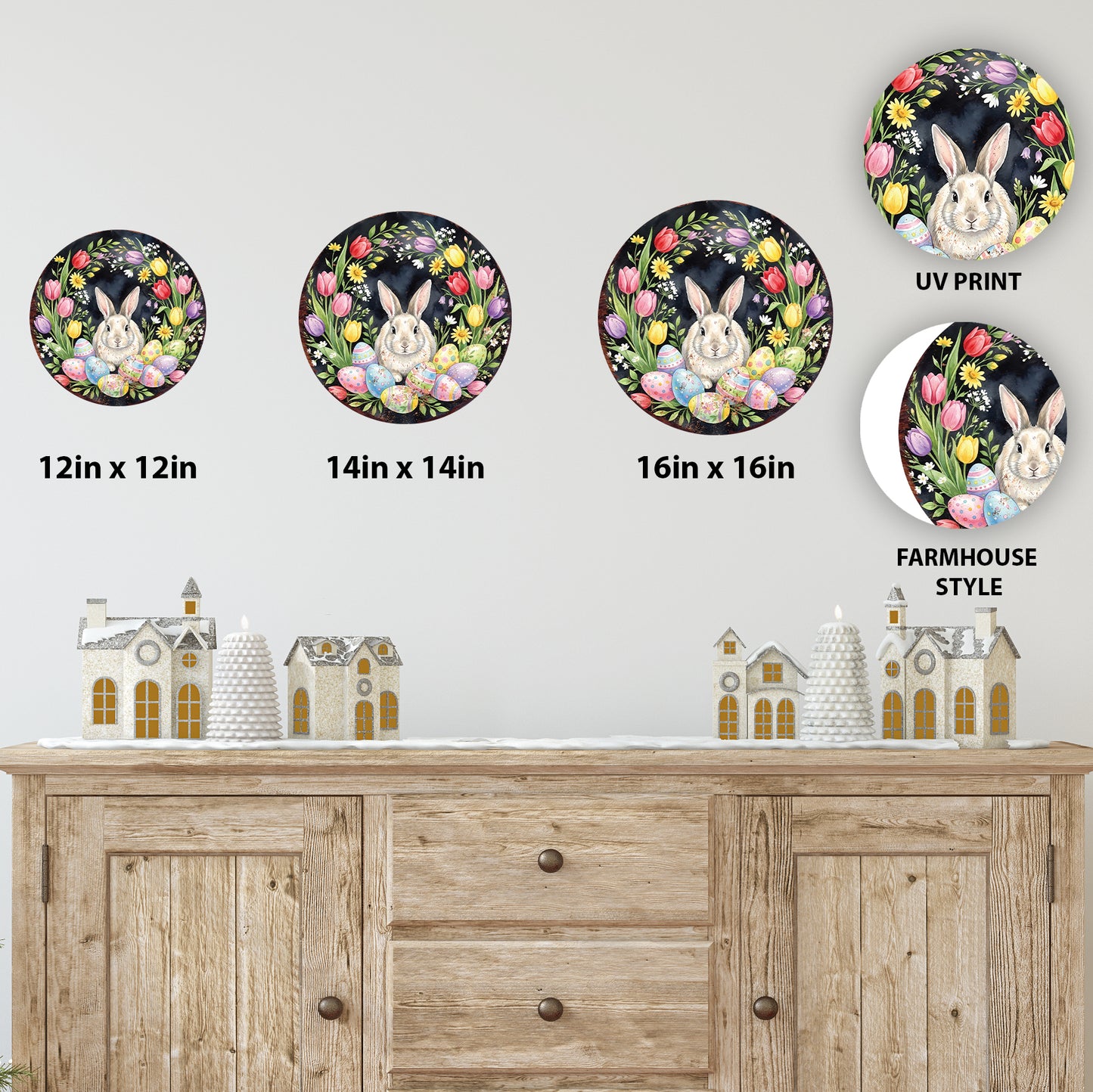 Easter Farmhouse Welcome Sign - Rustic Bunny Porch Decor for Spring Entryway & Door