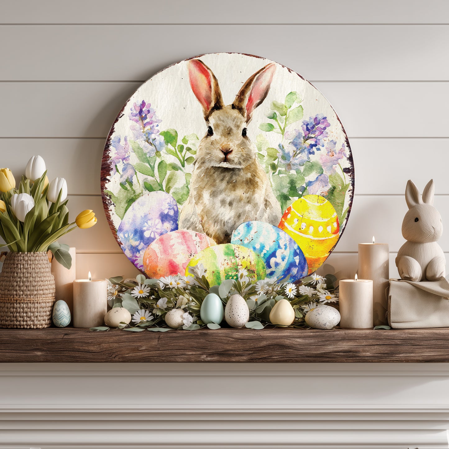 Rustic Easter Farmhouse Welcome Sign - Charming Bunny & Carrots Spring Porch & Door Decor