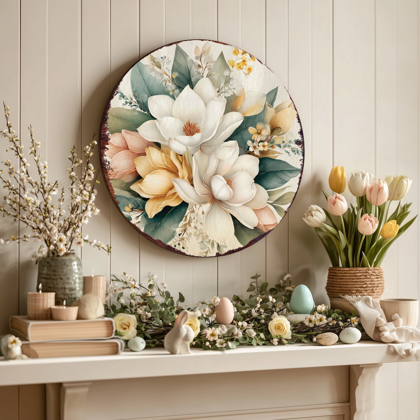 Charming Spring Farmhouse Magnolia Sign - Rustic Porch & Door Welcome Decor