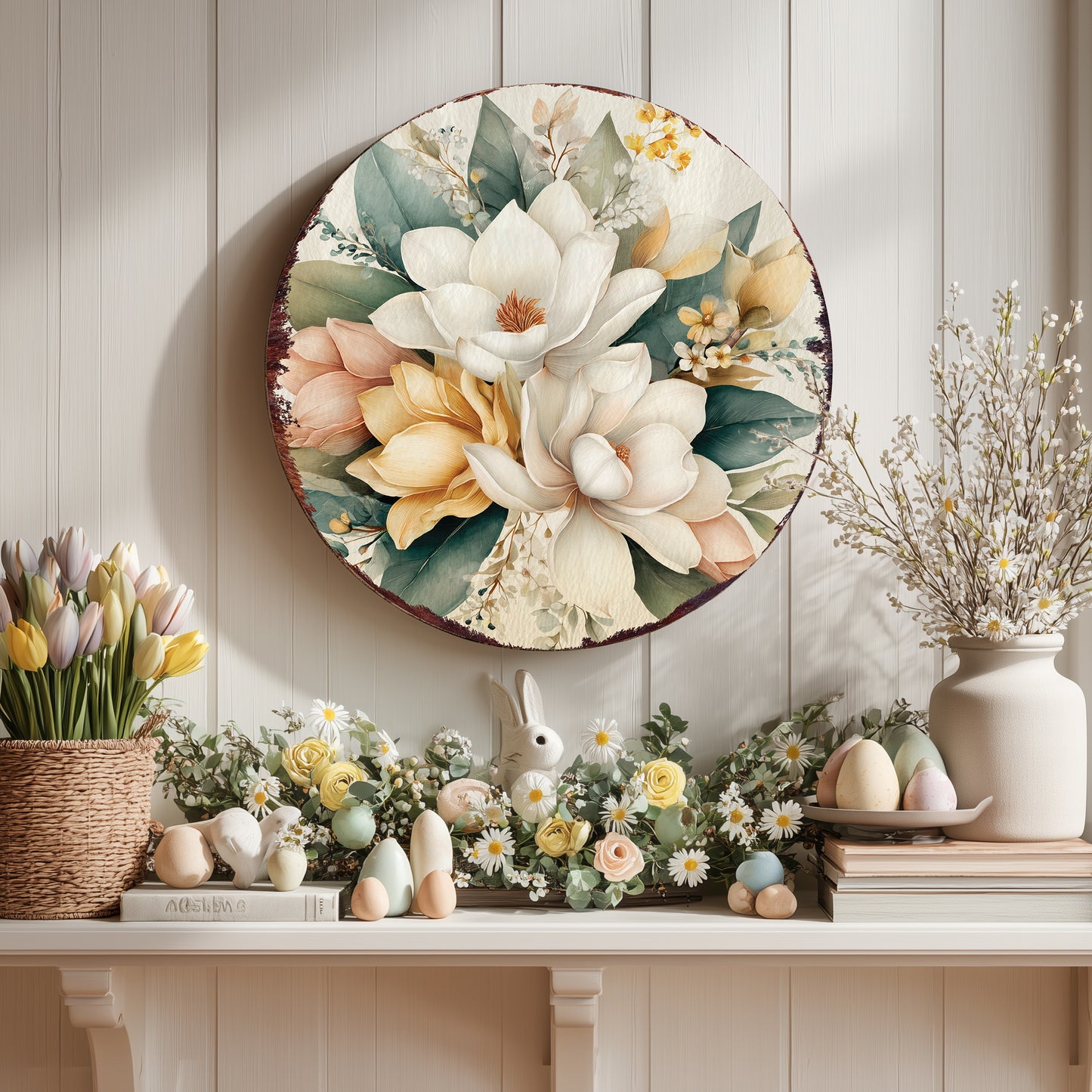 Charming Spring Farmhouse Magnolia Sign - Rustic Porch & Door Welcome Decor