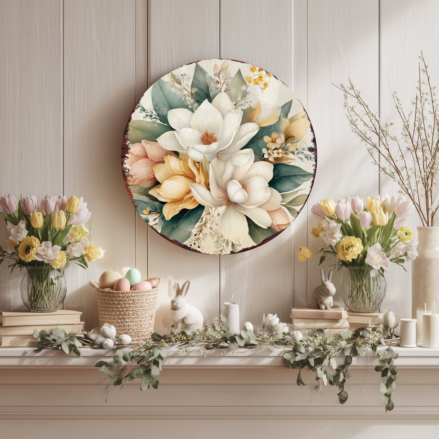 Charming Spring Farmhouse Magnolia Sign - Rustic Porch & Door Welcome Decor